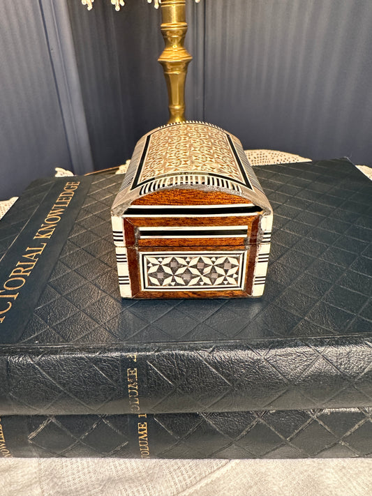 Handmade Inlaid Wooden Jewelry Box with Bone & Mother-of-Pearl | Velvet Lined Trinket Chest | Artisan Keepsake Box