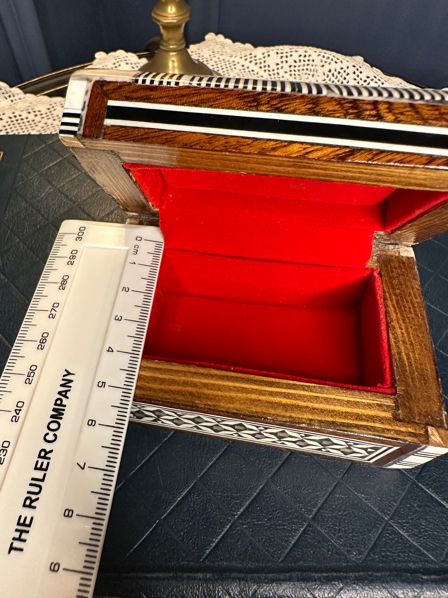 Handmade Inlaid Wooden Jewelry Box with Bone & Mother-of-Pearl | Velvet Lined Trinket Chest | Artisan Keepsake Box