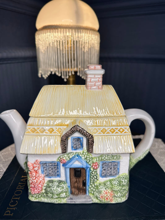 The Village “Summer Cottage” Teapot by Annie Rowe – Hand-Painted Ceramic Collectible