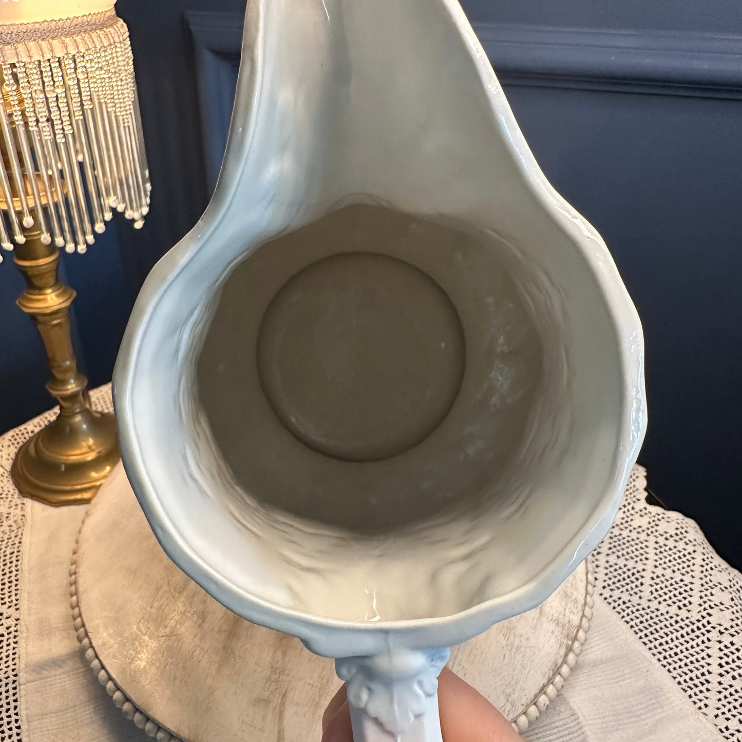 Vintage Portmeirion “Totem” Gothic Relief Jug – Large White Stoneware Pitcher, Made in England