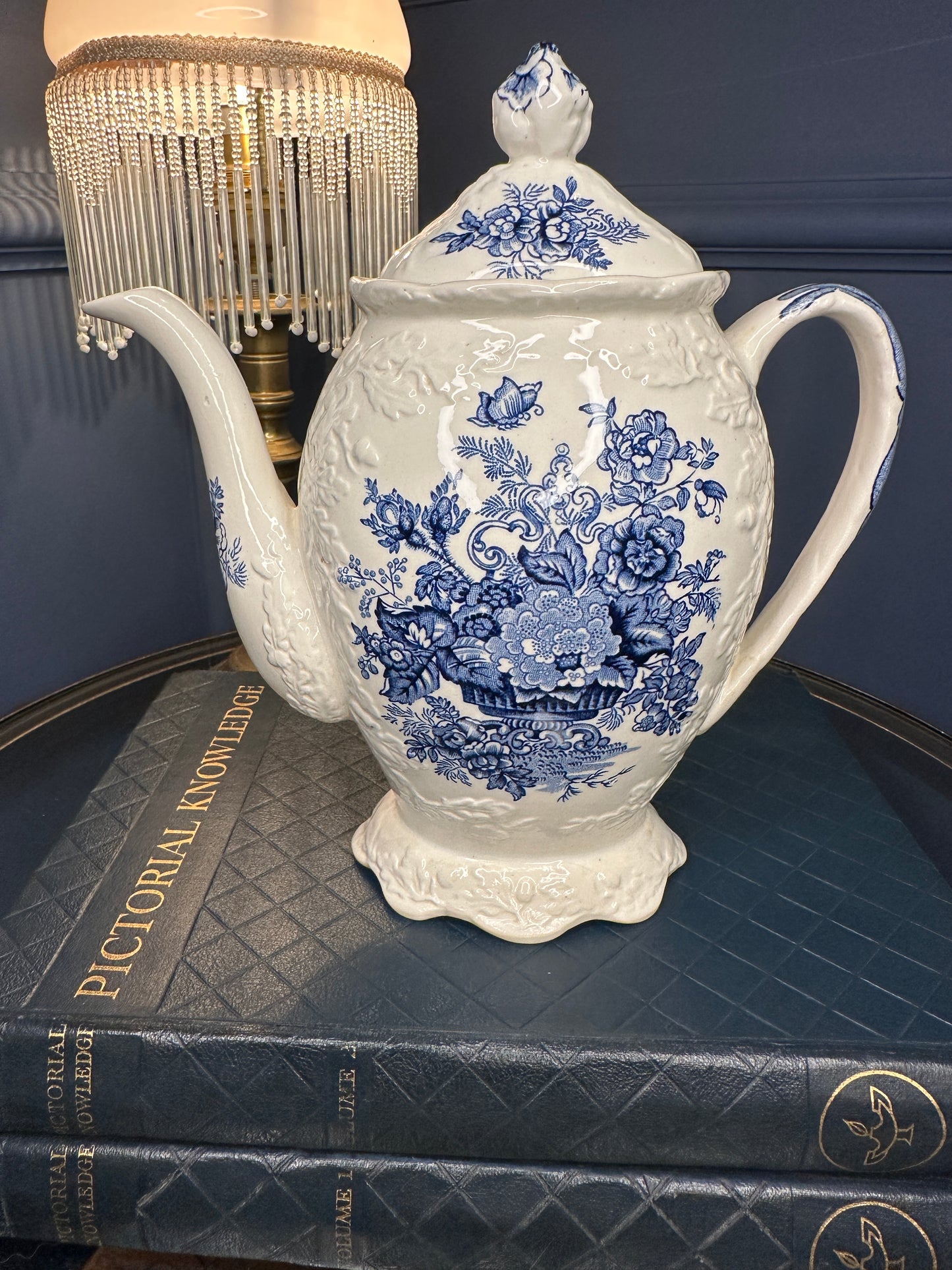 Antique Mason’s Ironstone “Ascot on Oak” Teapot – Blue & White English Transferware – Made in England