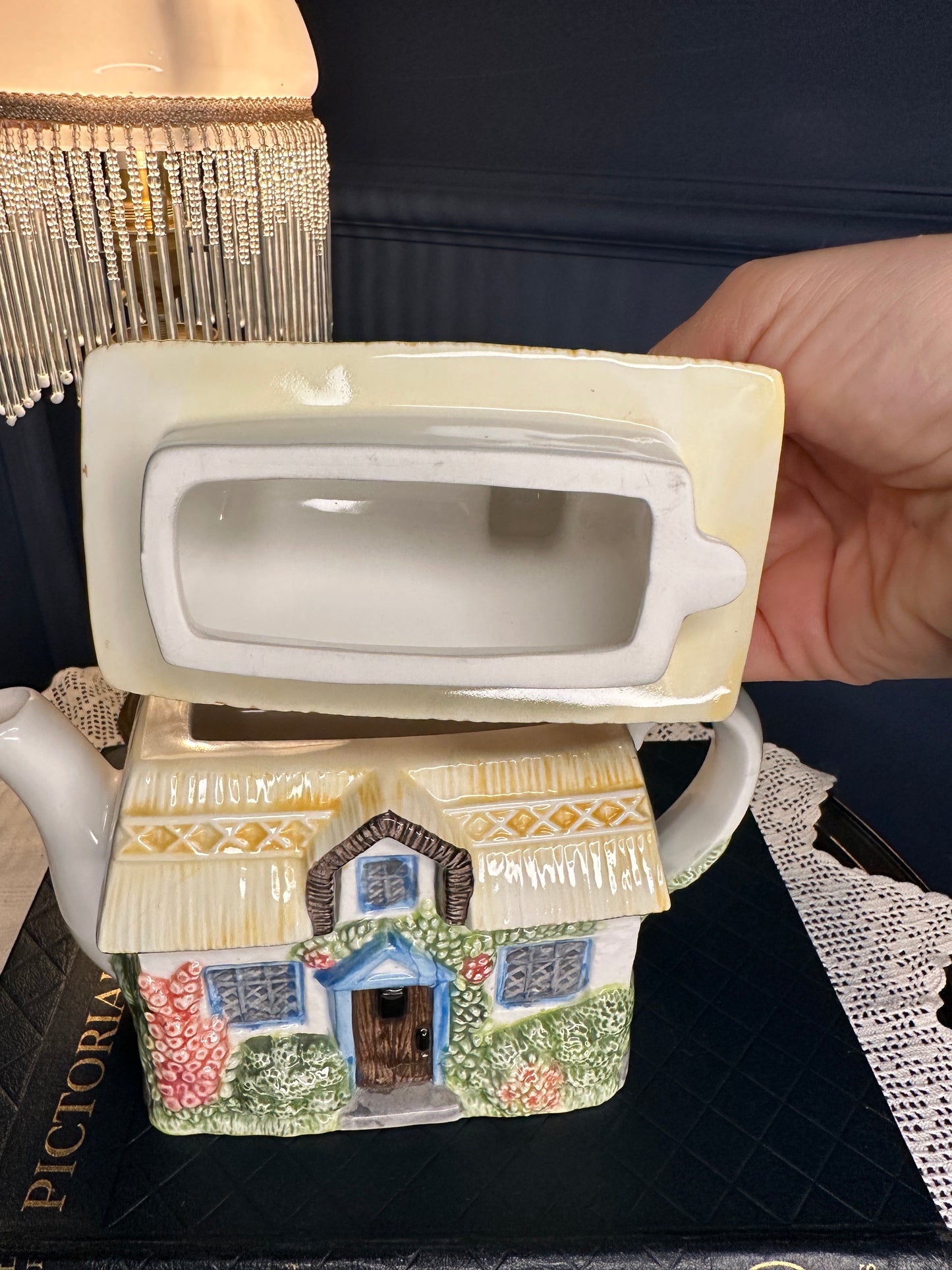 The Village “Summer Cottage” Teapot by Annie Rowe – Hand-Painted Ceramic Collectible