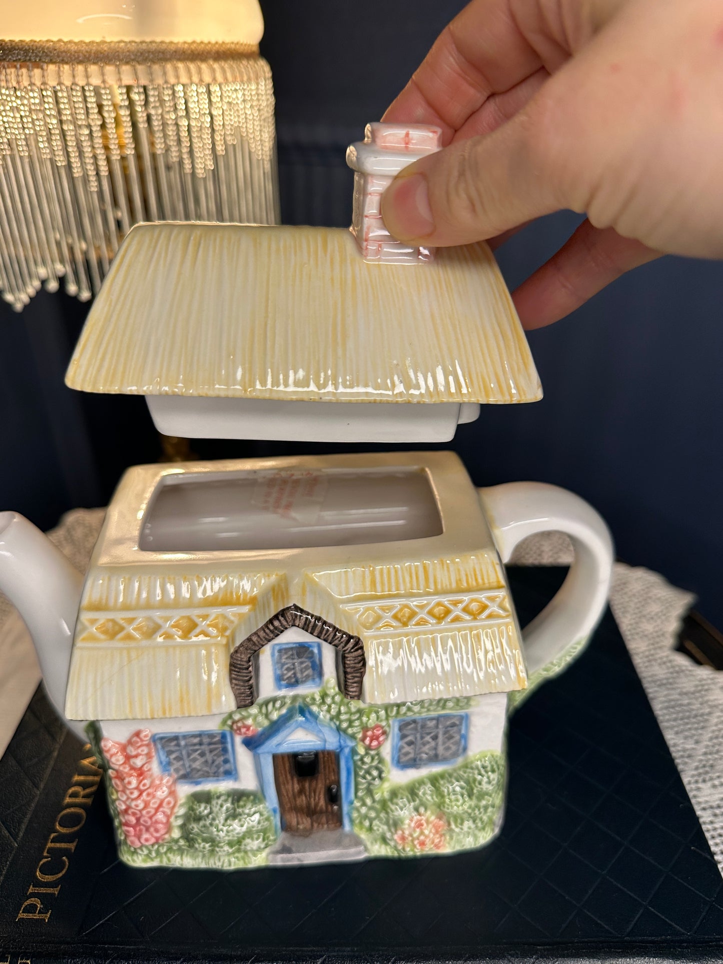 The Village “Summer Cottage” Teapot by Annie Rowe – Hand-Painted Ceramic Collectible