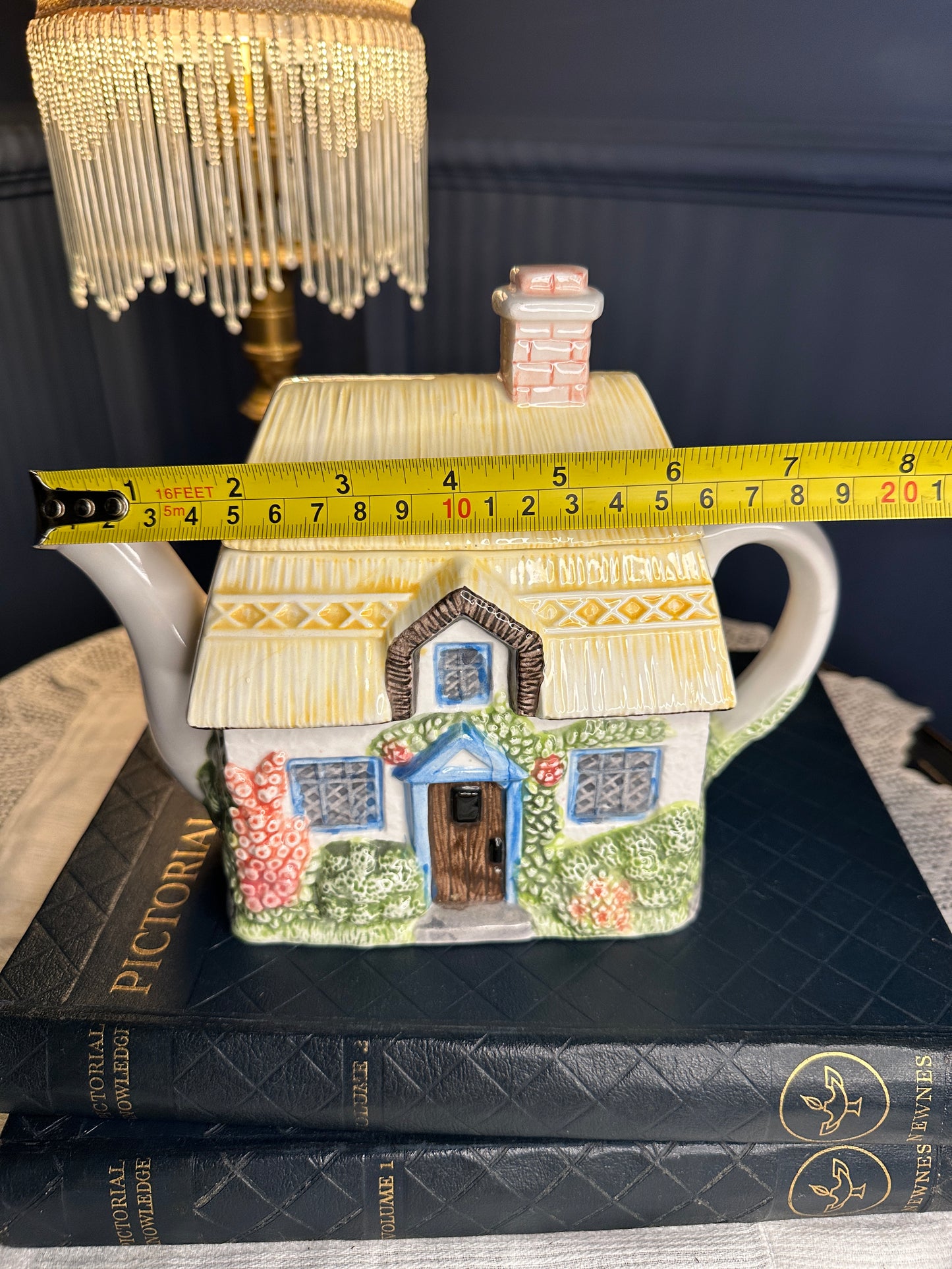 The Village “Summer Cottage” Teapot by Annie Rowe – Hand-Painted Ceramic Collectible