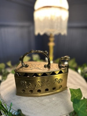 Victorian Brass Coal Iron With Handle Ornate Decoration