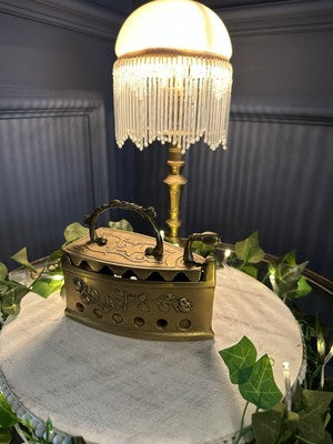 Victorian Brass Coal Iron With Handle Ornate Decoration