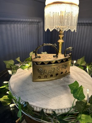 Victorian Brass Coal Iron With Handle Ornate Decoration