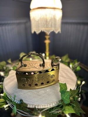 Victorian Brass Coal Iron With Handle Ornate Decoration