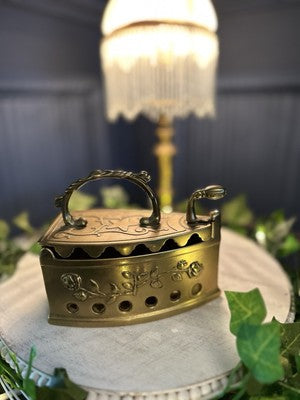 Victorian Brass Coal Iron With Handle Ornate Decoration