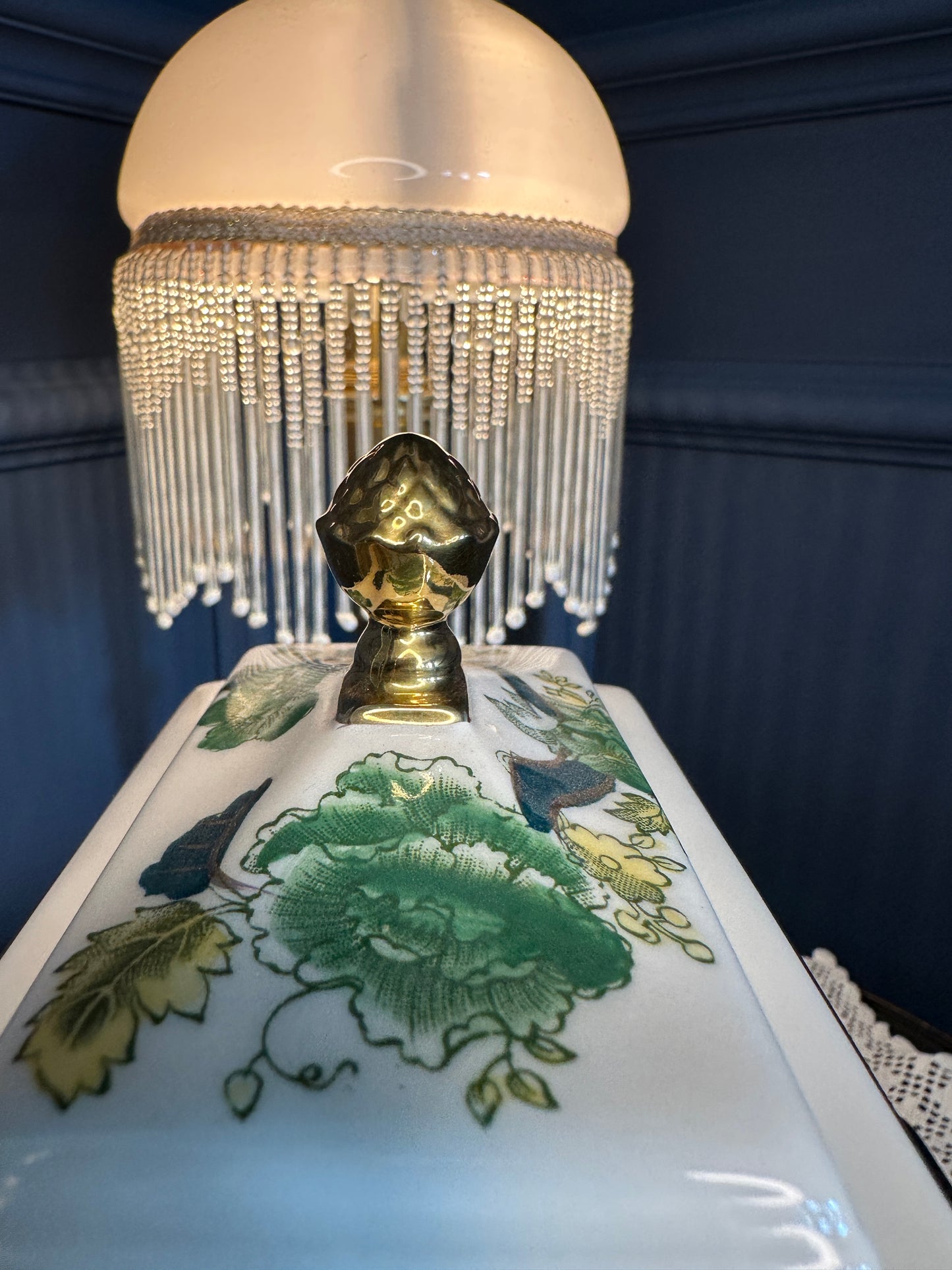 Vintage Mason’s Chartreuse Mantel Clock – Ironstone Ceramic Quartz Clock – Made in England – Green Floral Chinoiserie Design