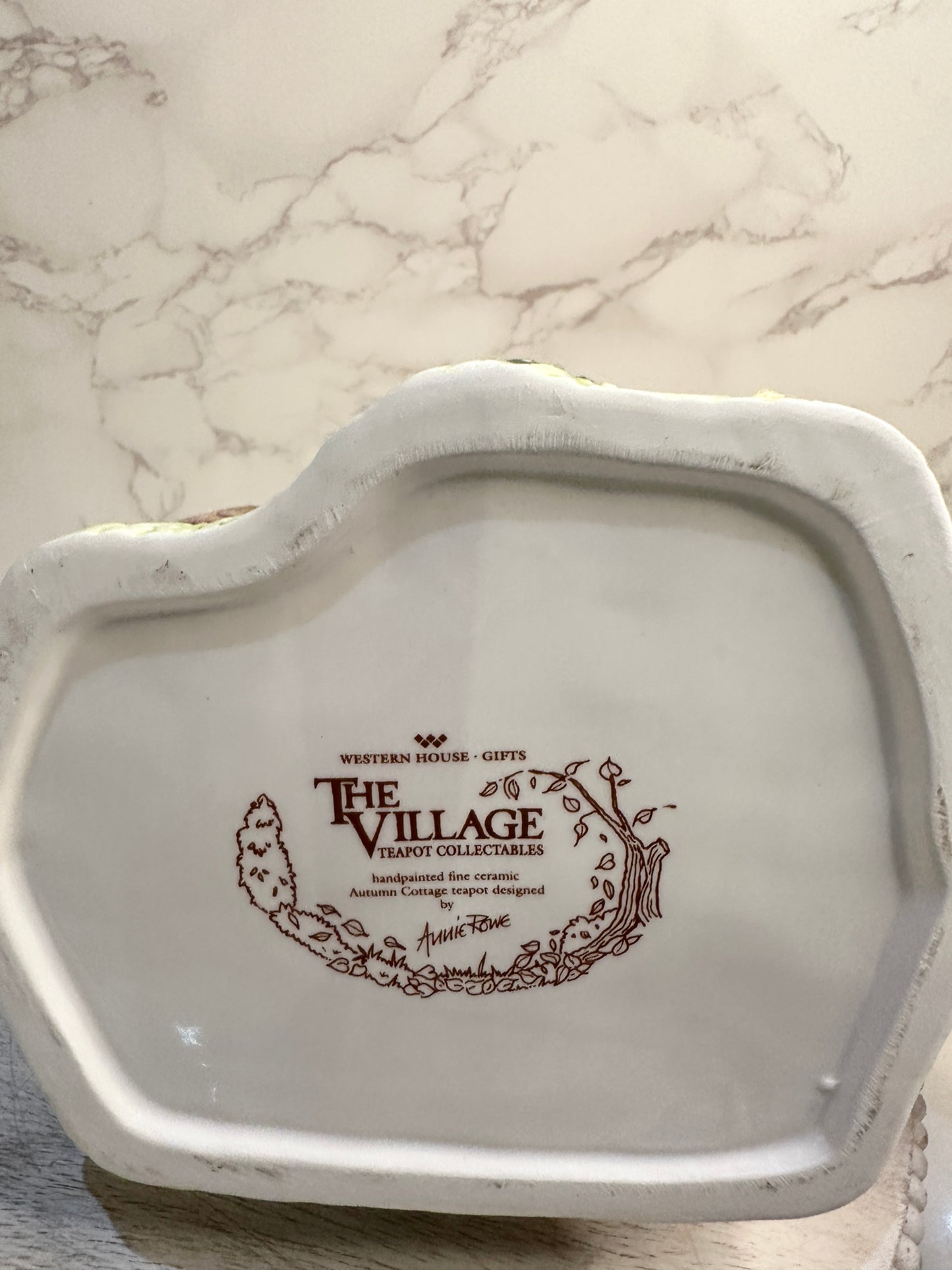 The Village “Autumn Cottage” Teapot by Annie Rowe – Handpainted Ceramic Collectible