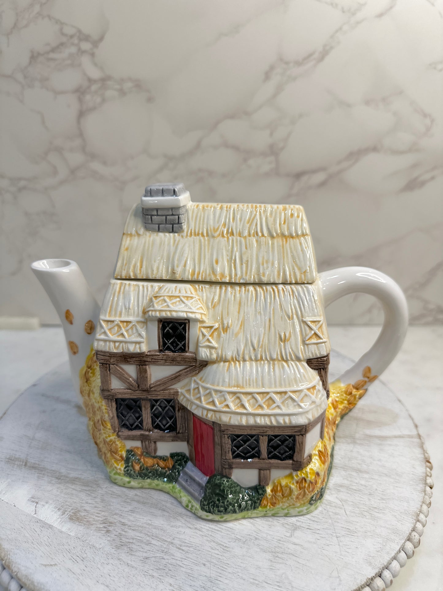 The Village “Autumn Cottage” Teapot by Annie Rowe – Handpainted Ceramic Collectible