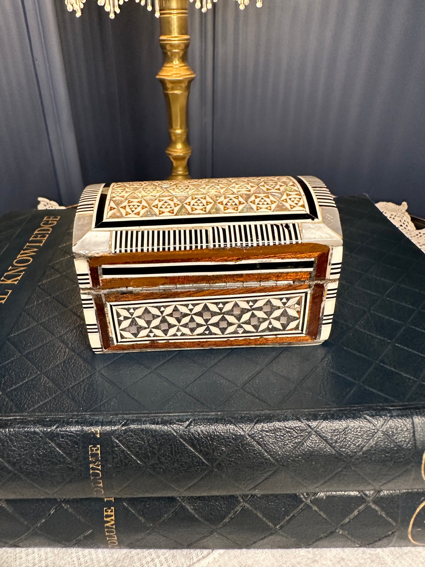 Handmade Inlaid Wooden Jewelry Box with Bone & Mother-of-Pearl | Velvet Lined Trinket Chest | Artisan Keepsake Box