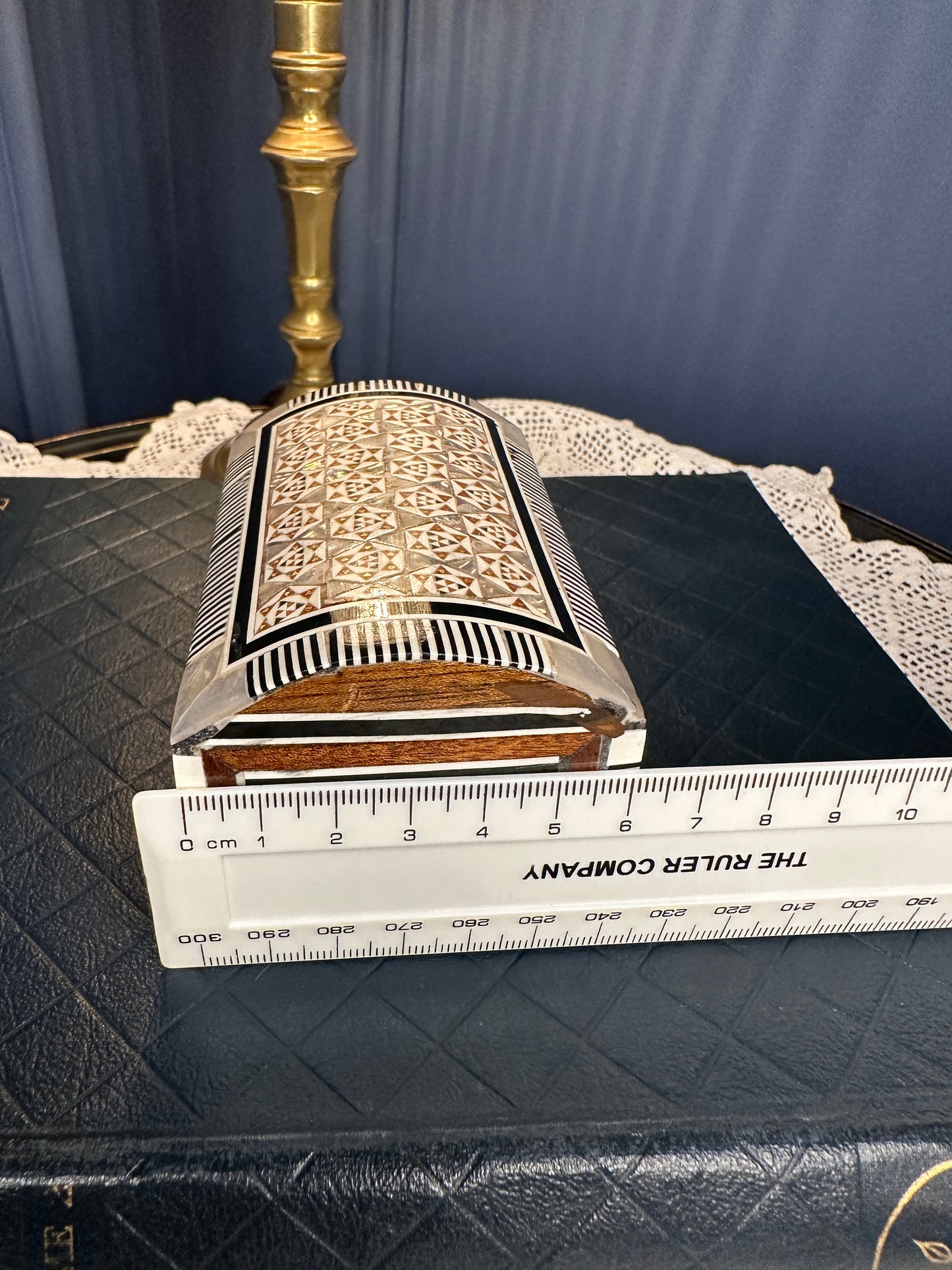 Handmade Inlaid Wooden Jewelry Box with Bone & Mother-of-Pearl | Velvet Lined Trinket Chest | Artisan Keepsake Box