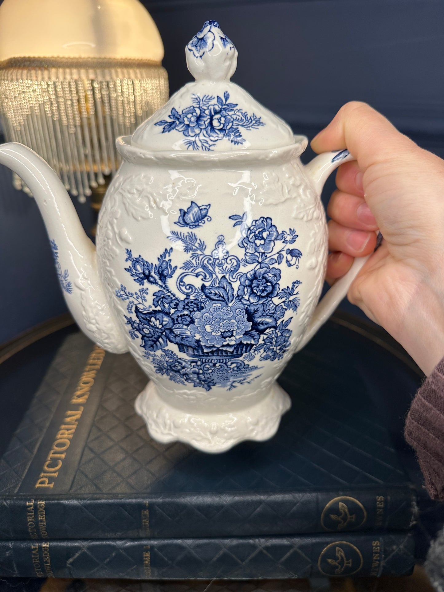Antique Mason’s Ironstone “Ascot on Oak” Teapot – Blue & White English Transferware – Made in England