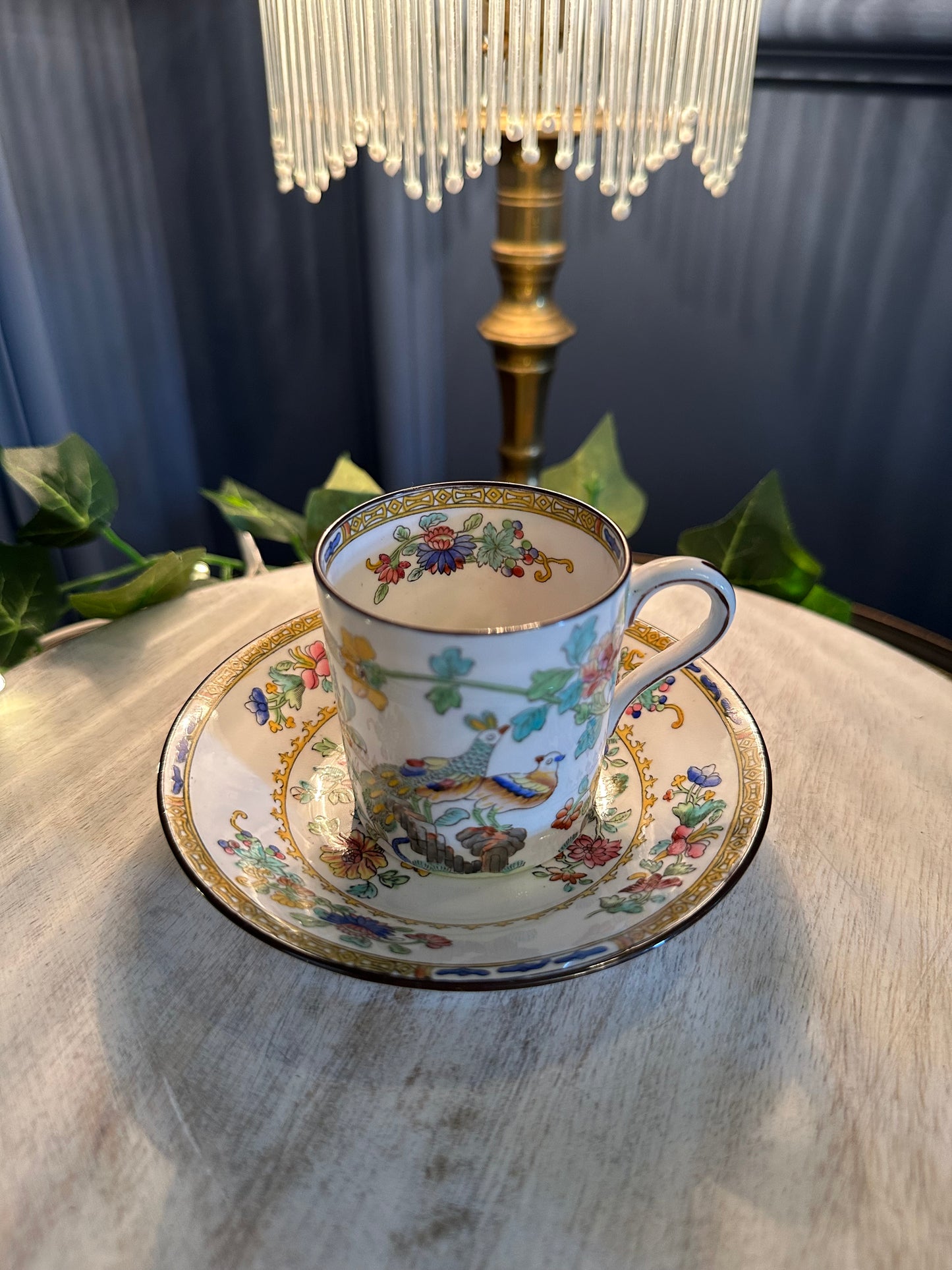 Vintage Spode Copelands China Teacup & Saucer – Bird & Floral Design – England