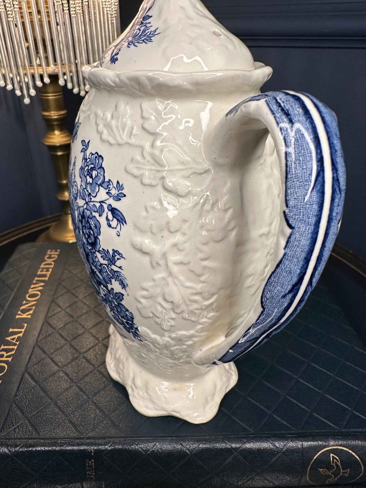 Antique Mason’s Ironstone “Ascot on Oak” Teapot – Blue & White English Transferware – Made in England