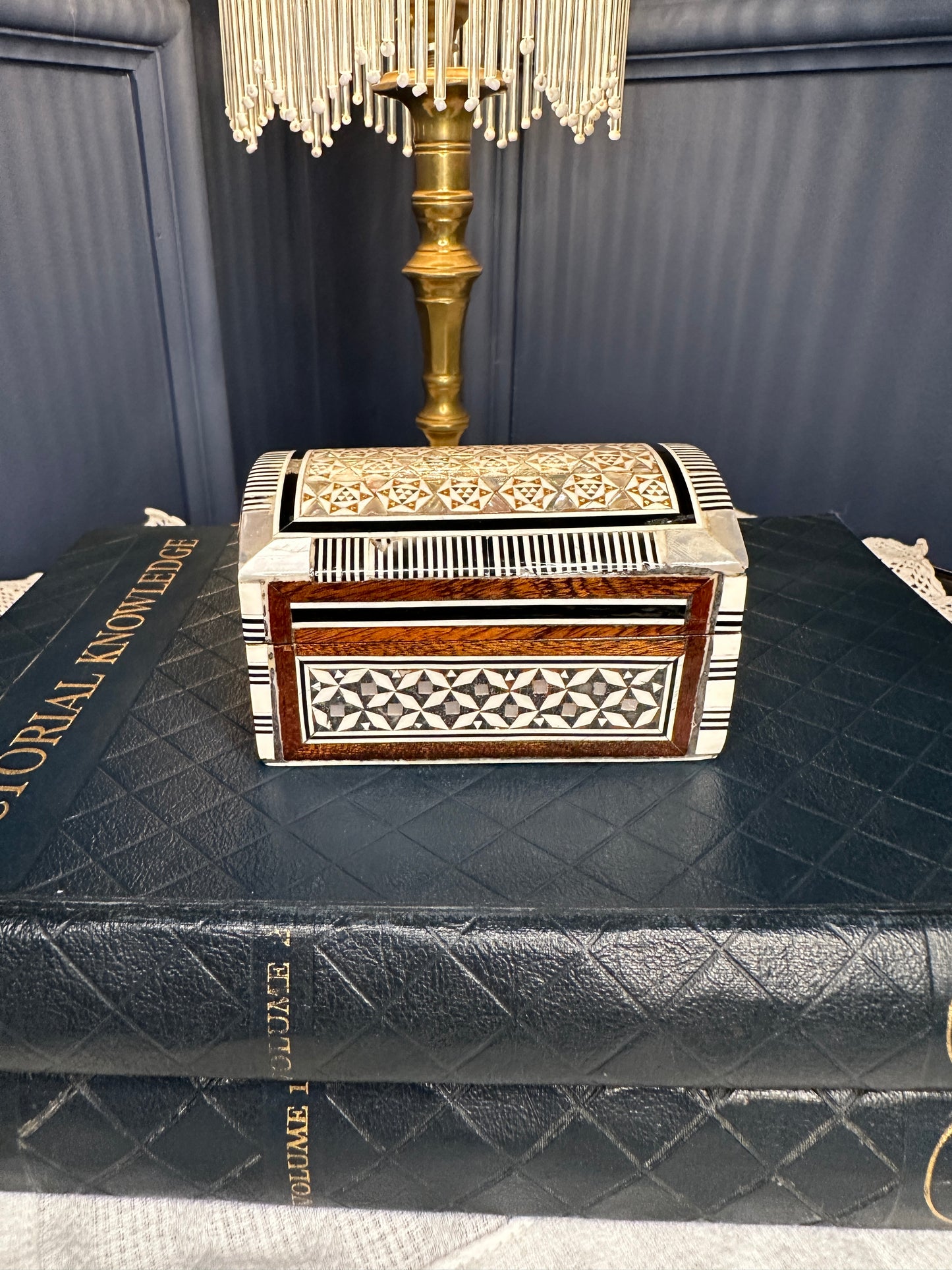 Handmade Inlaid Wooden Jewelry Box with Bone & Mother-of-Pearl | Velvet Lined Trinket Chest | Artisan Keepsake Box