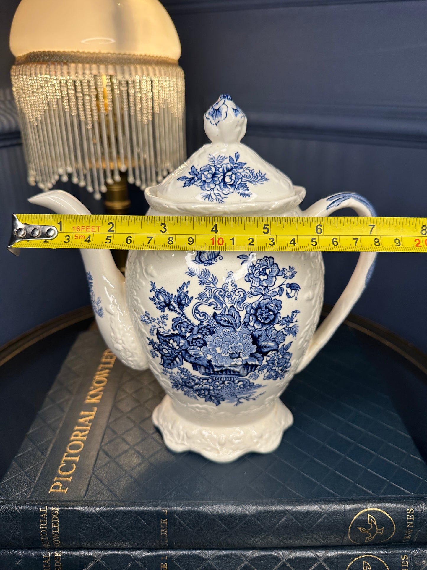 Antique Mason’s Ironstone “Ascot on Oak” Teapot – Blue & White English Transferware – Made in England