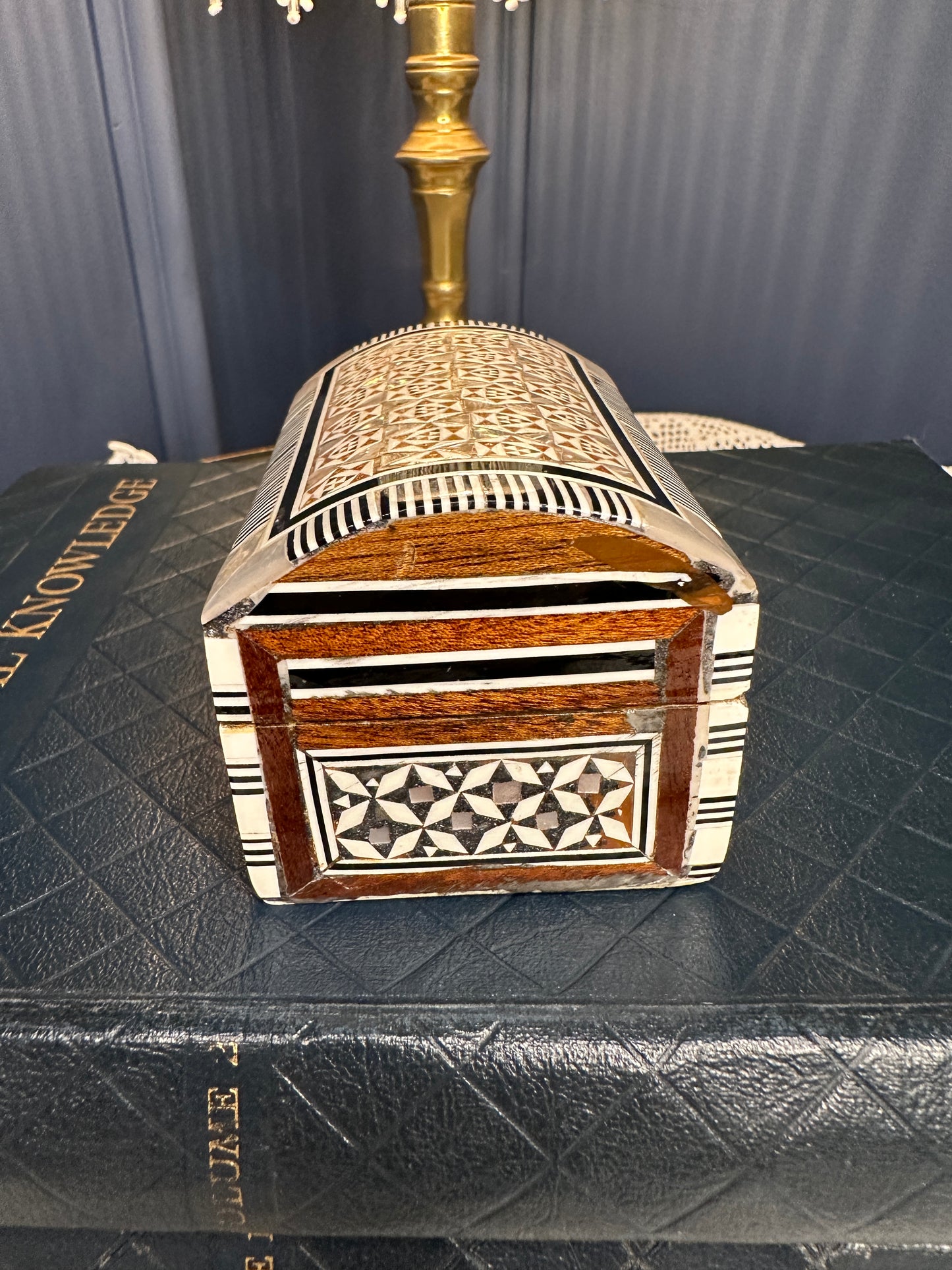 Handmade Inlaid Wooden Jewelry Box with Bone & Mother-of-Pearl | Velvet Lined Trinket Chest | Artisan Keepsake Box