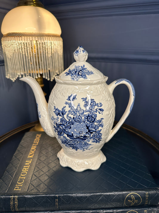 Antique Mason’s Ironstone “Ascot on Oak” Teapot – Blue & White English Transferware – Made in England