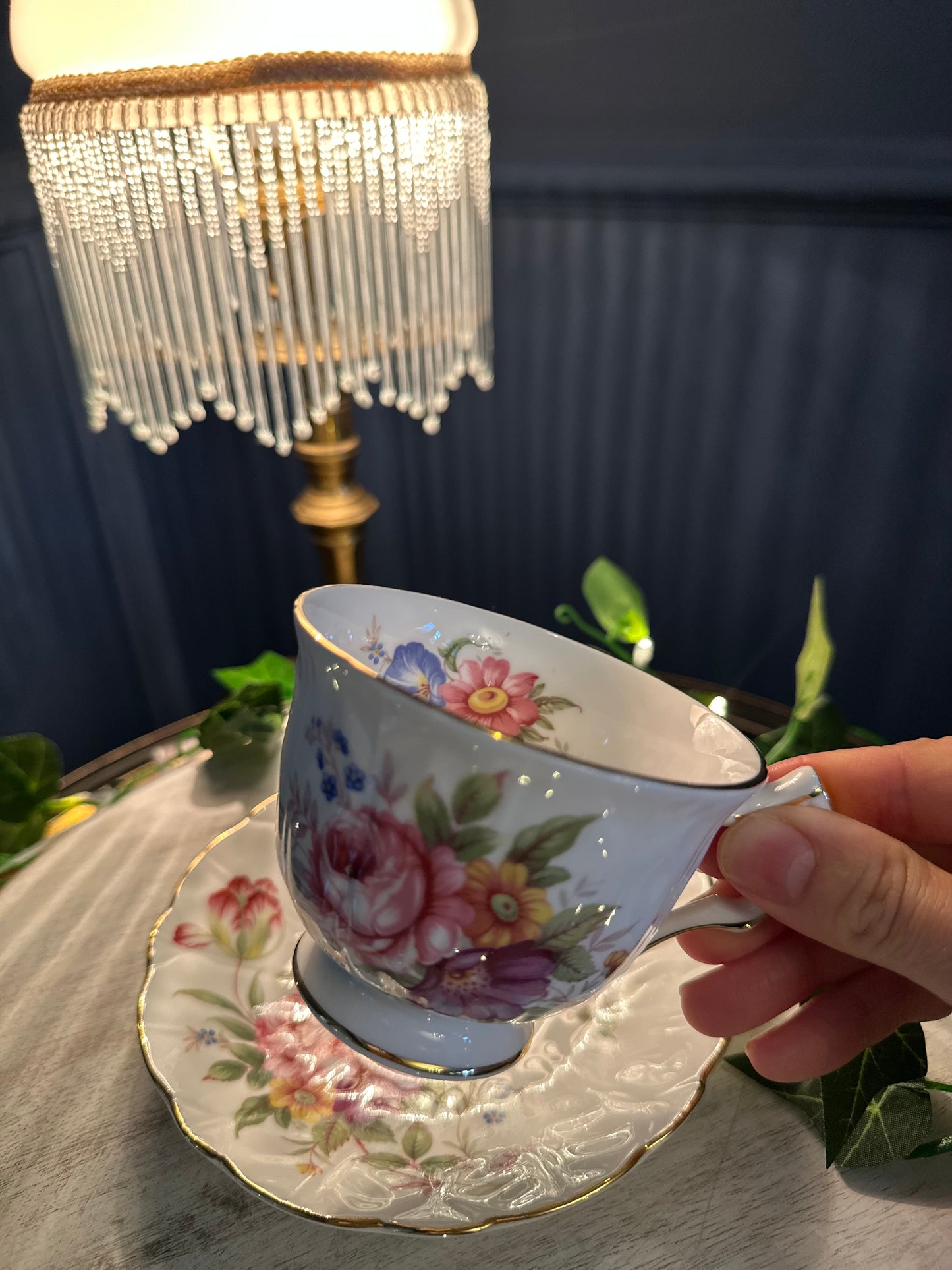 Vintage Aynsley Fine Bone China Teacup & Saucer – Floral Gold Trim – Made in England