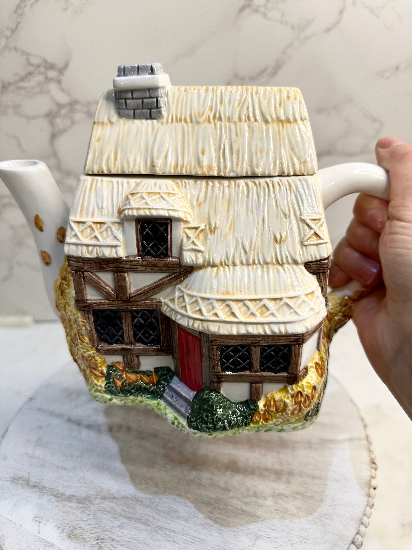 The Village “Autumn Cottage” Teapot by Annie Rowe – Handpainted Ceramic Collectible