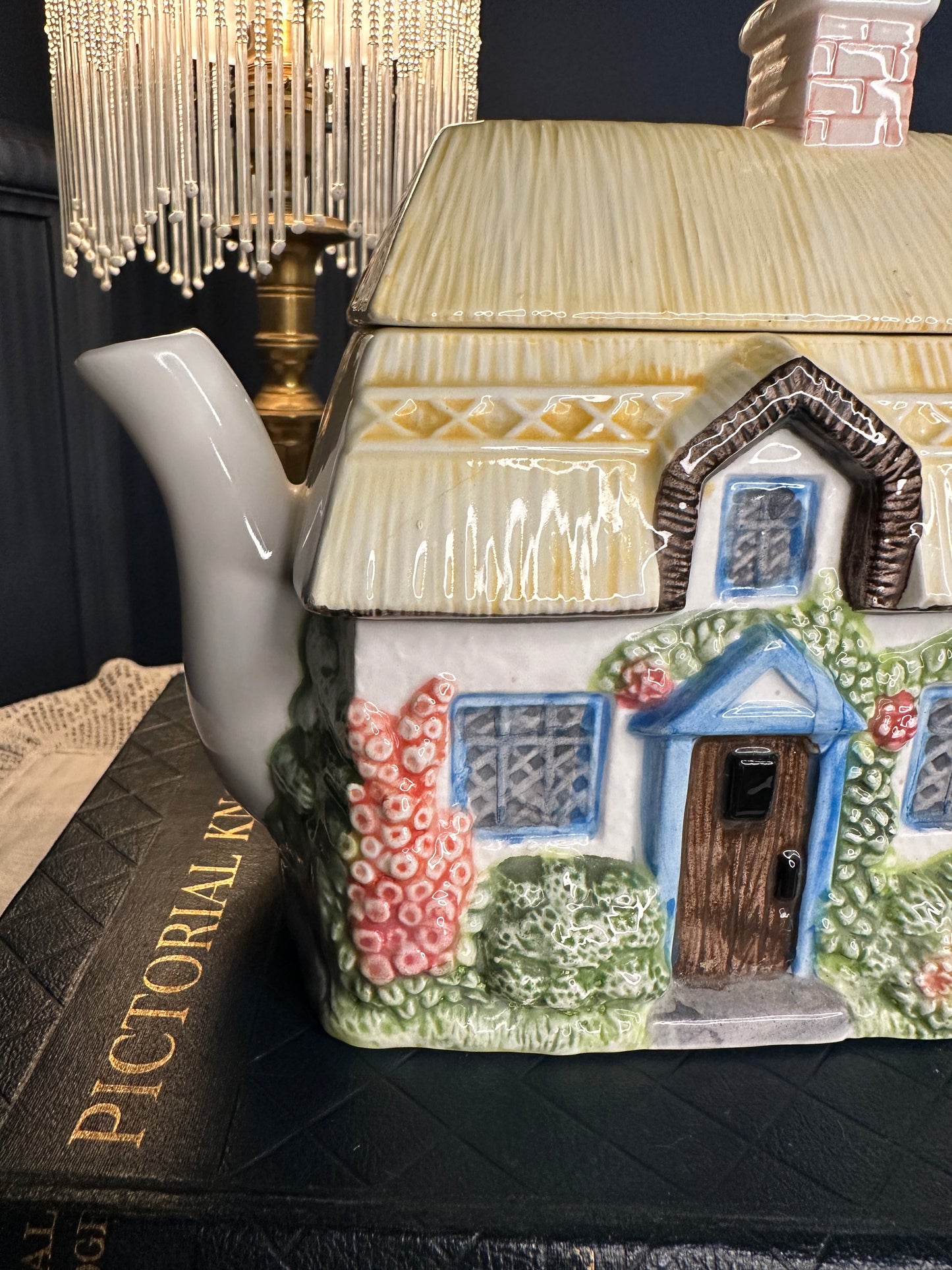 The Village “Summer Cottage” Teapot by Annie Rowe – Hand-Painted Ceramic Collectible