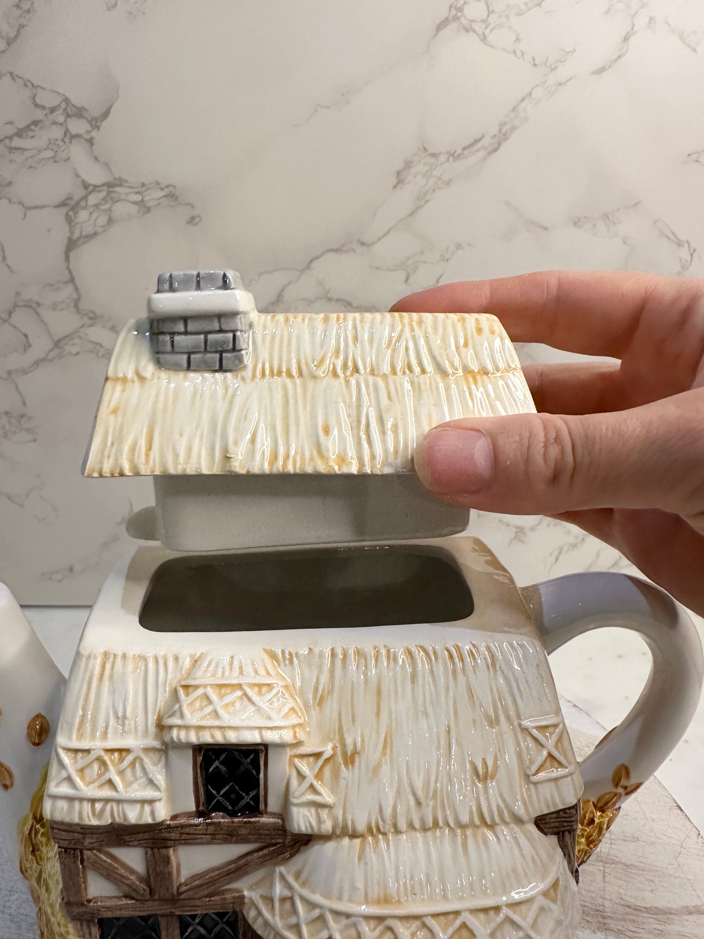 The Village “Autumn Cottage” Teapot by Annie Rowe – Handpainted Ceramic Collectible