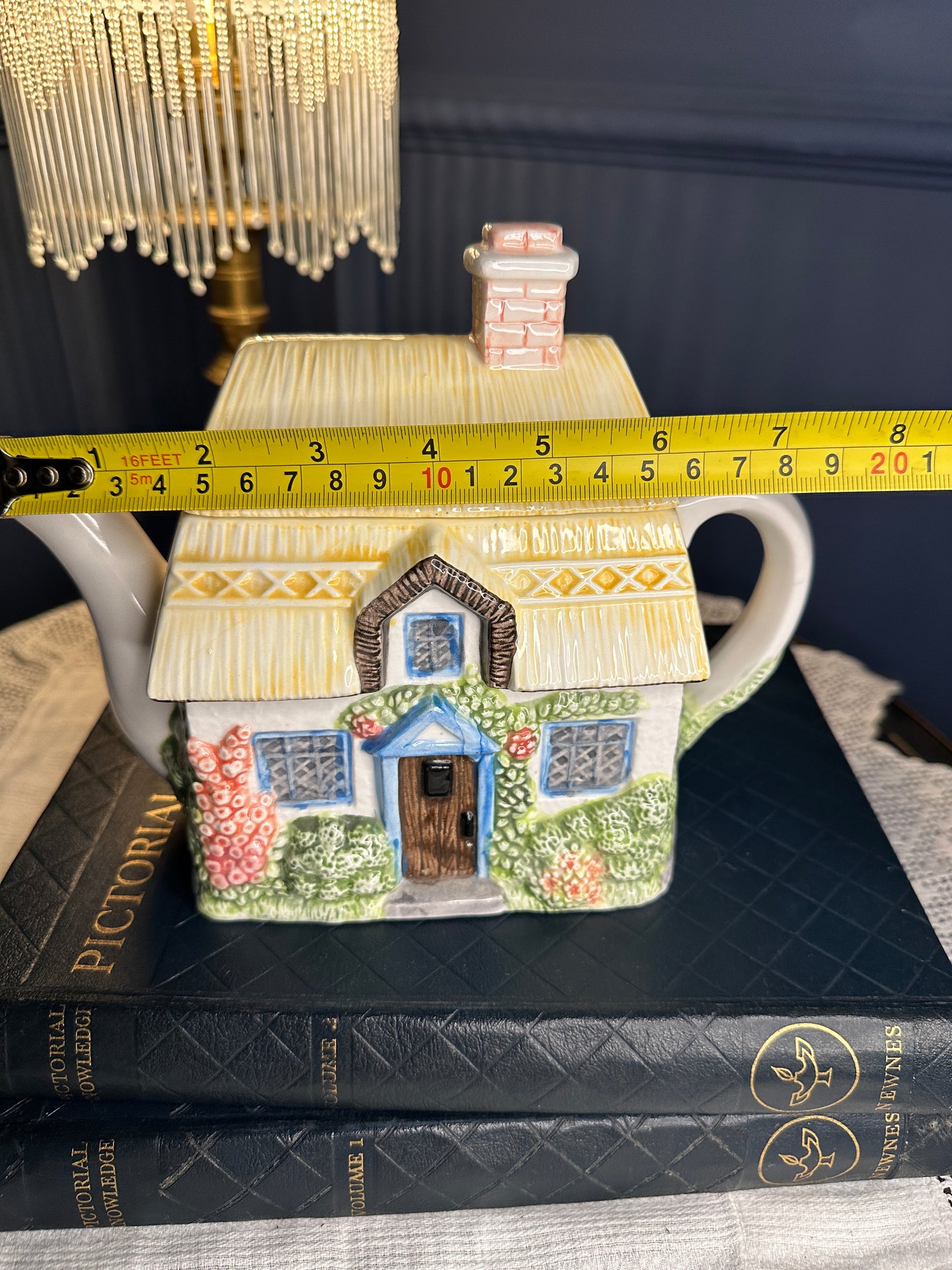The Village “Summer Cottage” Teapot by Annie Rowe – Hand-Painted Ceramic Collectible