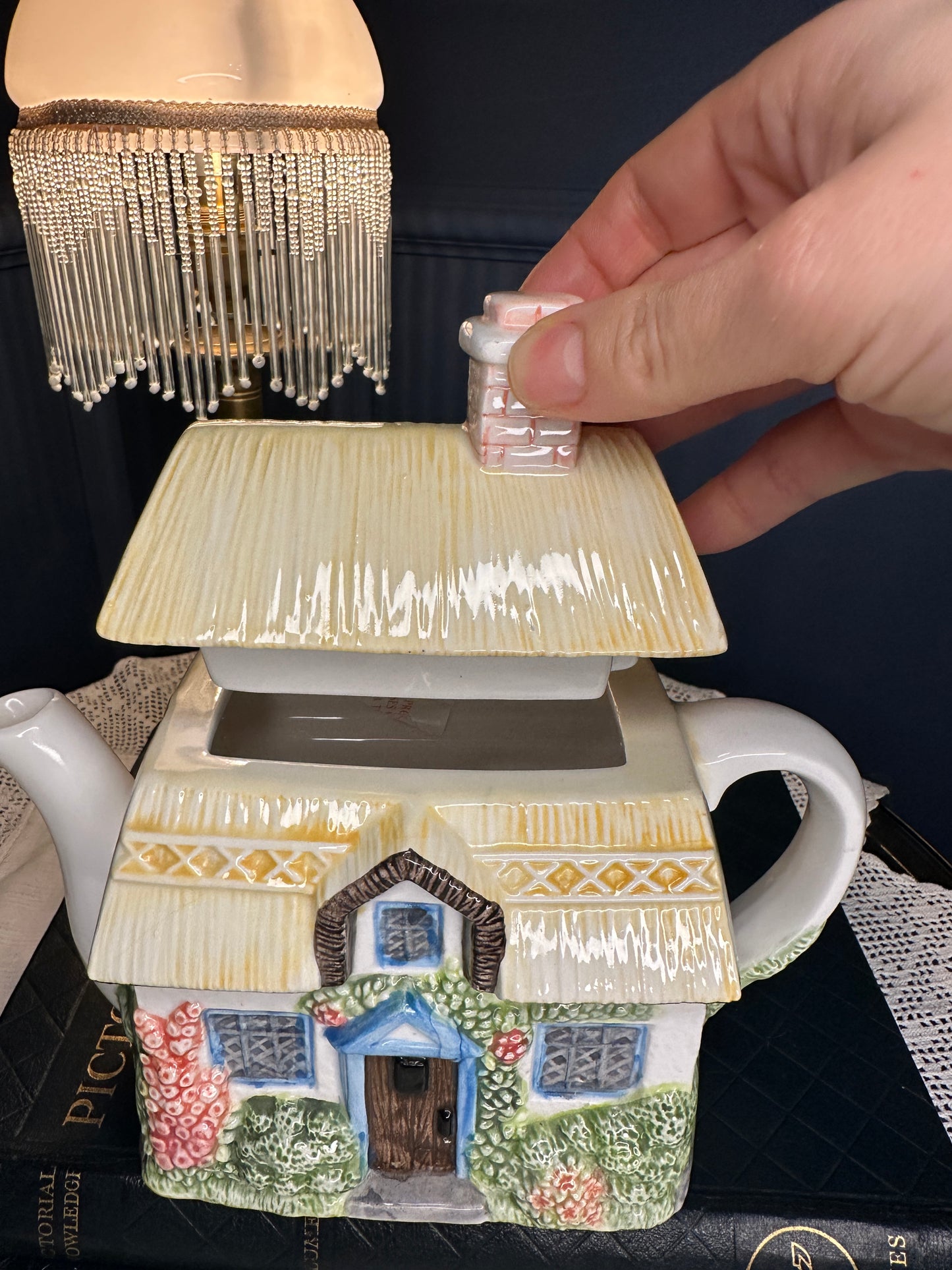 The Village “Summer Cottage” Teapot by Annie Rowe – Hand-Painted Ceramic Collectible