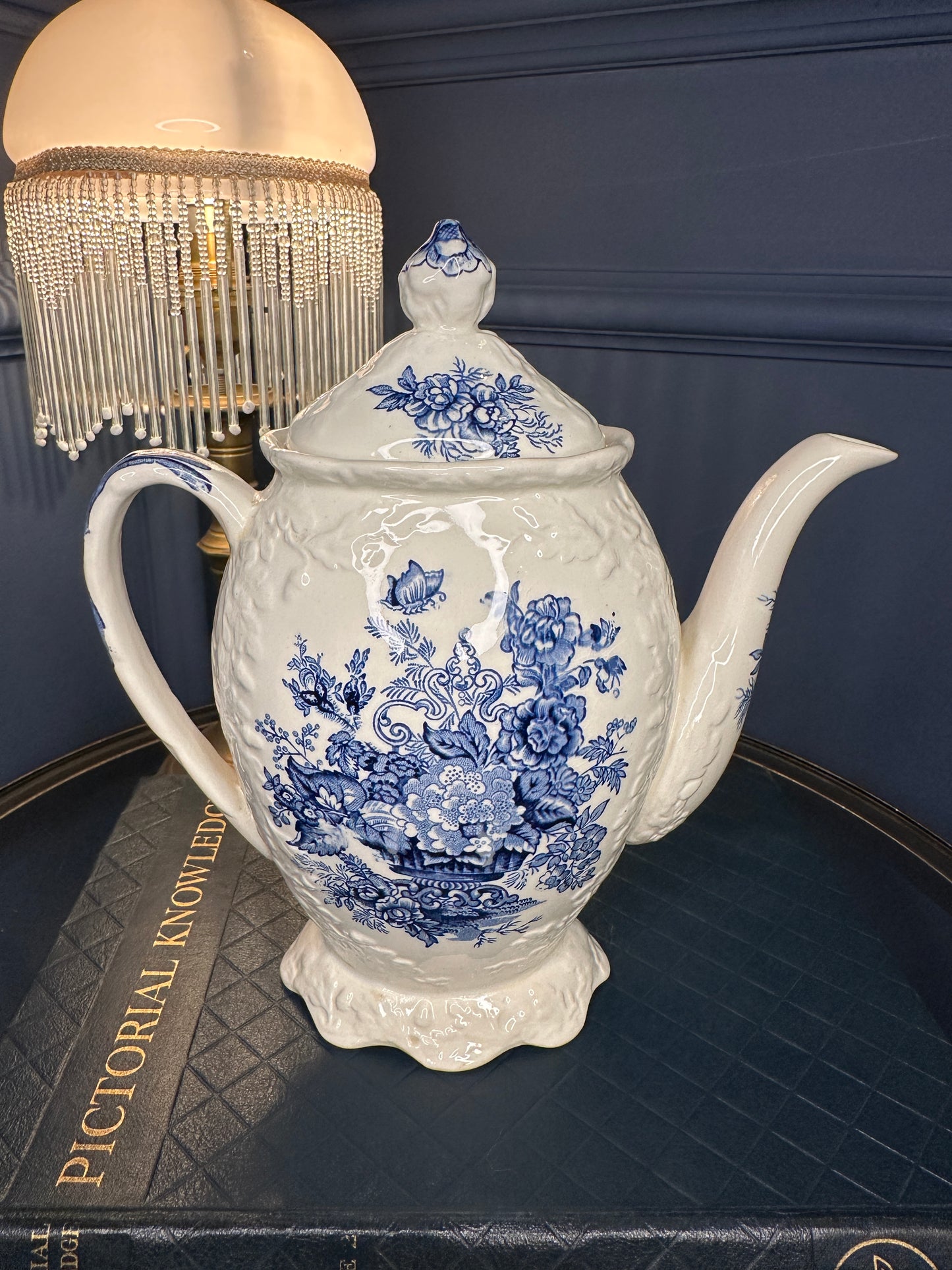 Antique Mason’s Ironstone “Ascot on Oak” Teapot – Blue & White English Transferware – Made in England