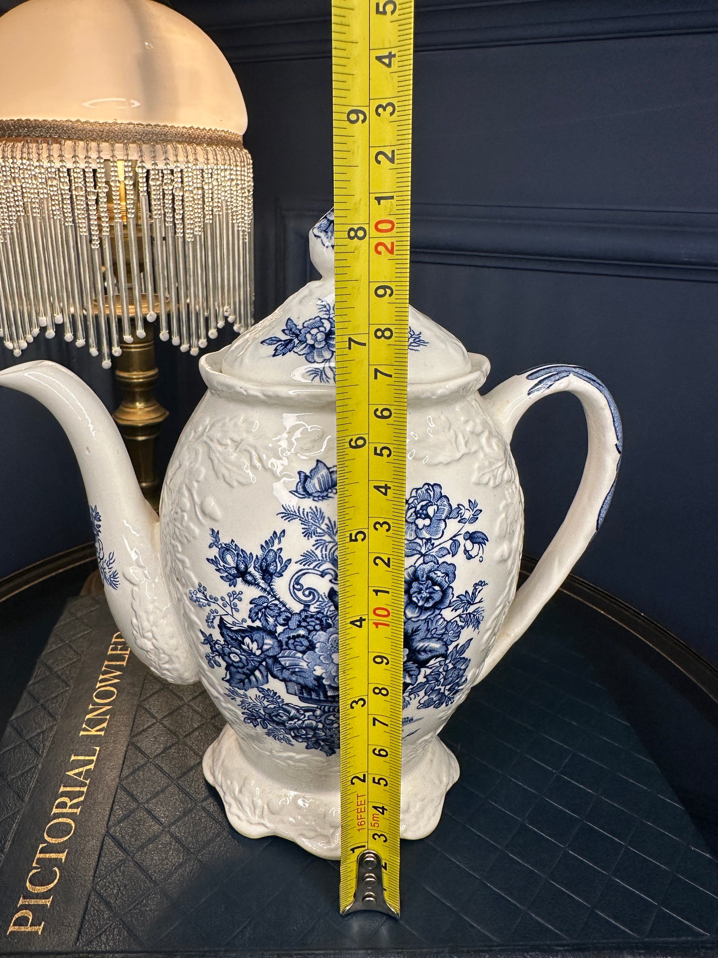 Antique Mason’s Ironstone “Ascot on Oak” Teapot – Blue & White English Transferware – Made in England