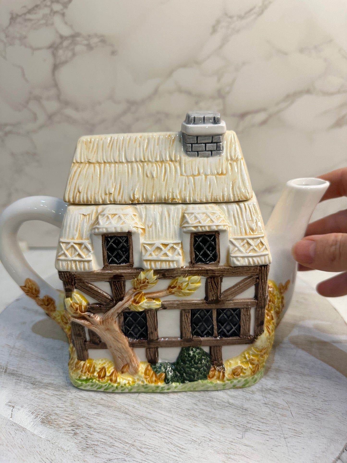 The Village “Autumn Cottage” Teapot by Annie Rowe – Handpainted Ceramic Collectible