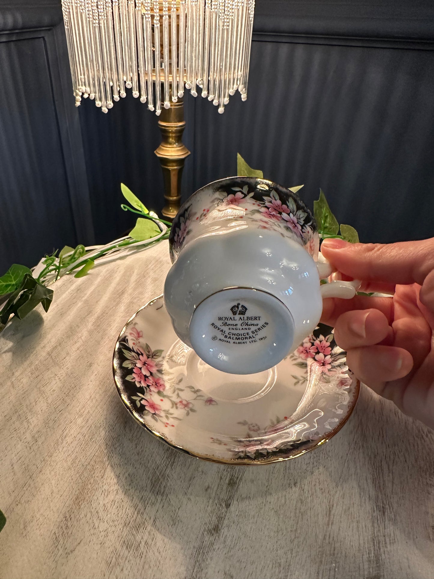 Royal Albert Bone China Teacup & Saucer – Royal Choice Series – Pink Floral Gold Trim – England