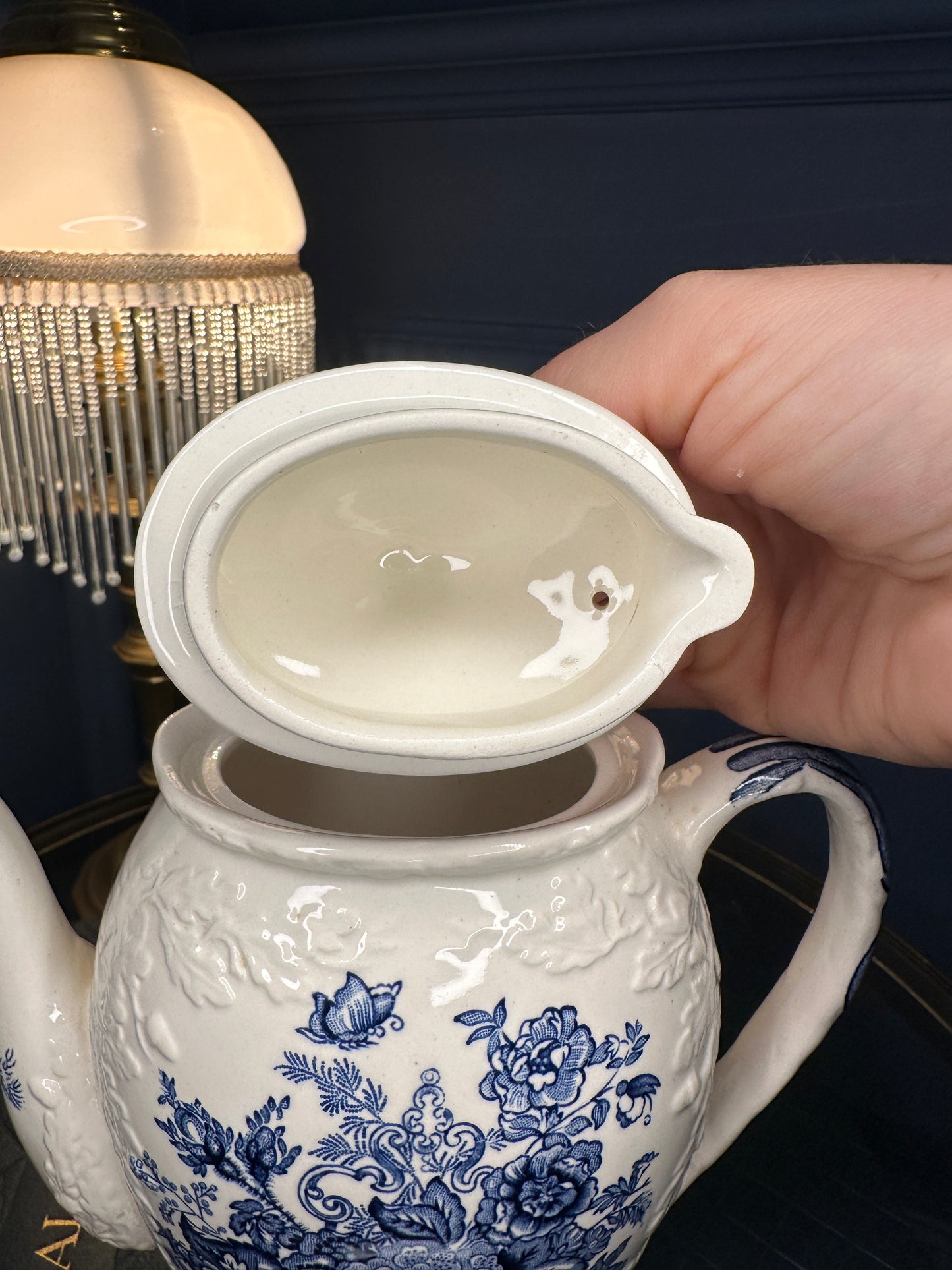 Antique Mason’s Ironstone “Ascot on Oak” Teapot – Blue & White English Transferware – Made in England