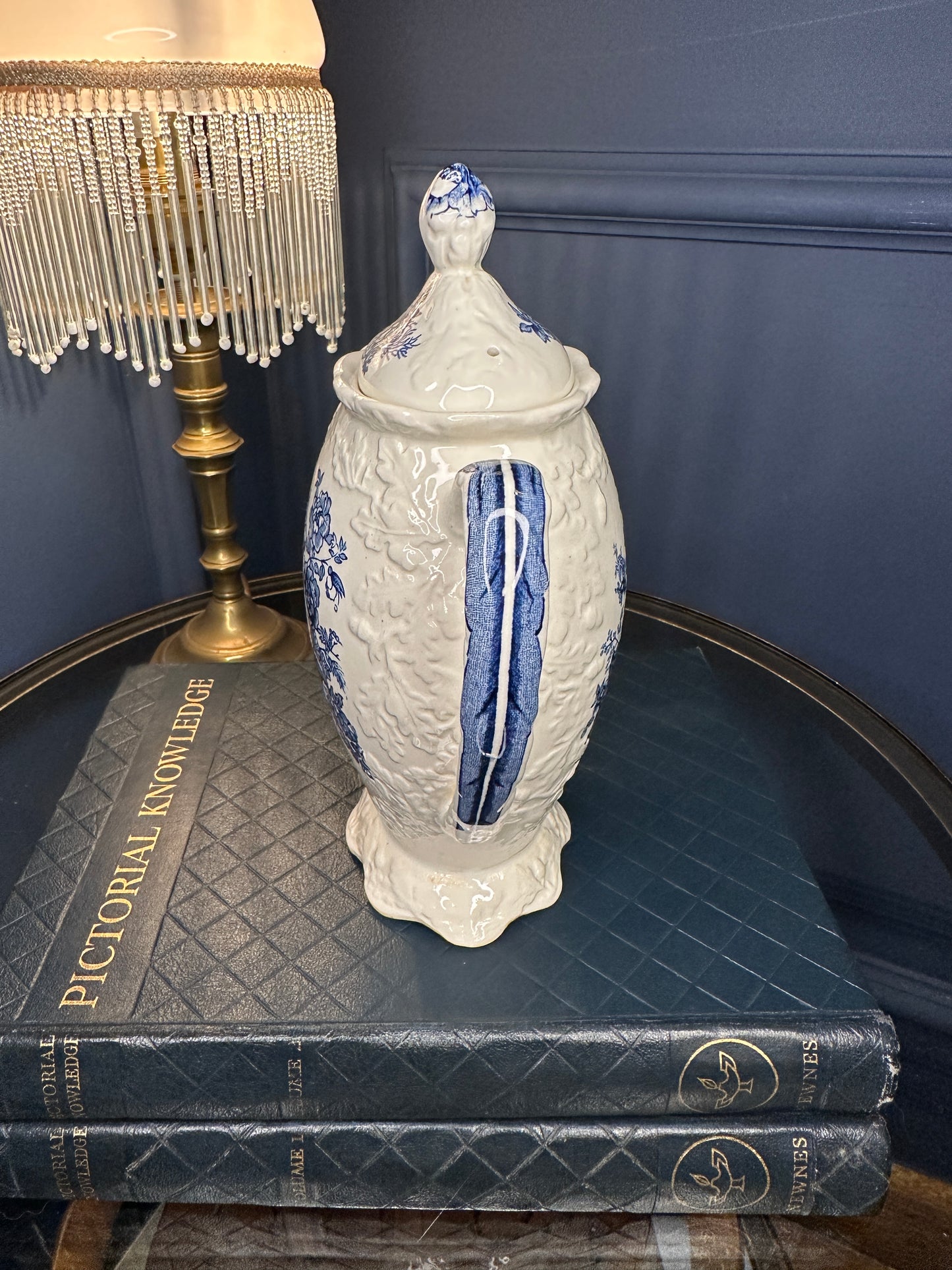 Antique Mason’s Ironstone “Ascot on Oak” Teapot – Blue & White English Transferware – Made in England