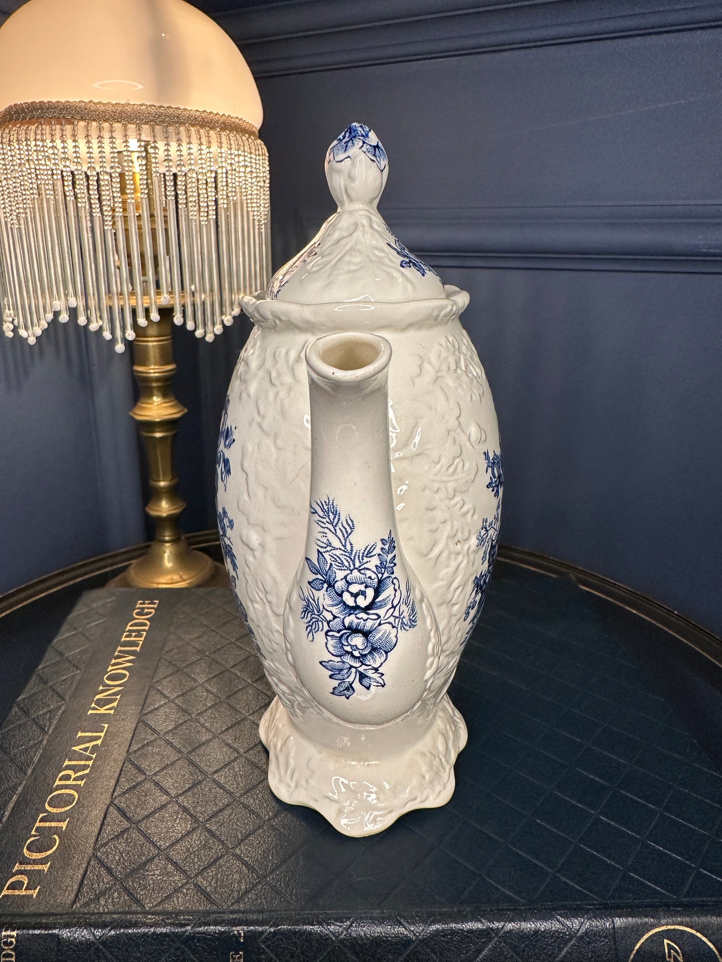 Antique Mason’s Ironstone “Ascot on Oak” Teapot – Blue & White English Transferware – Made in England