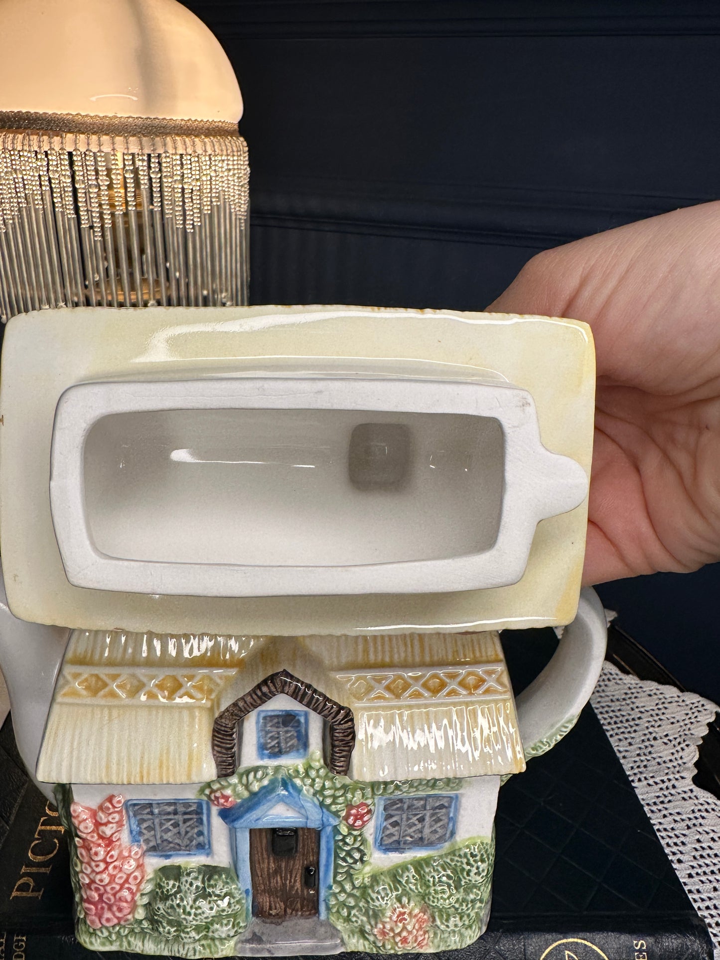 The Village “Summer Cottage” Teapot by Annie Rowe – Hand-Painted Ceramic Collectible