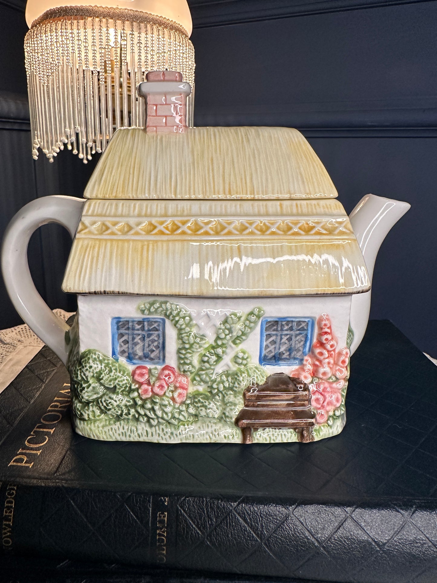 The Village “Summer Cottage” Teapot by Annie Rowe – Hand-Painted Ceramic Collectible