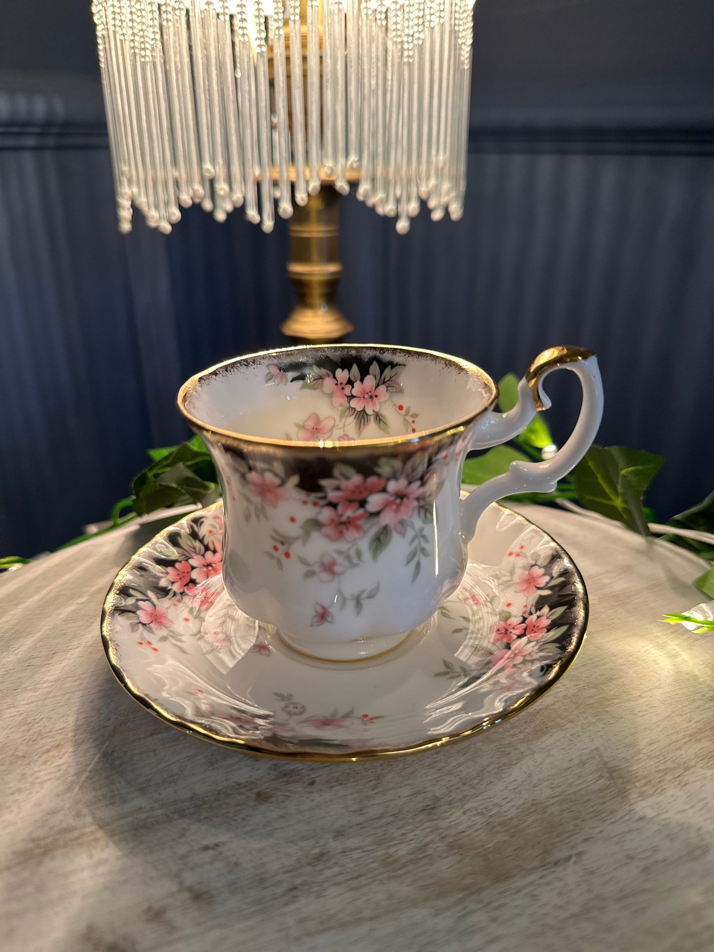 Royal Albert Bone China Teacup & Saucer – Royal Choice Series – Pink Floral Gold Trim – England
