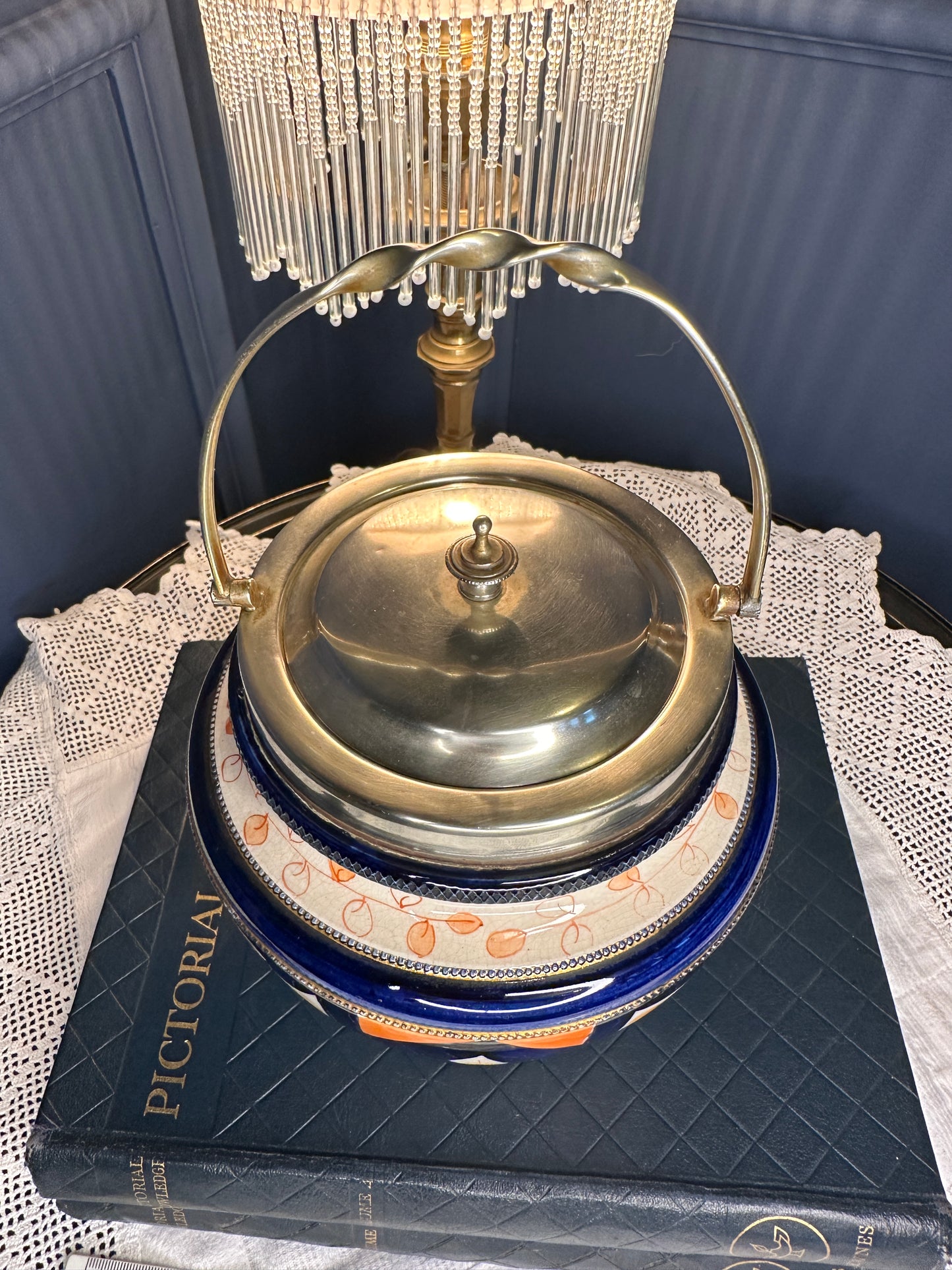 Vintage Art Deco Ceramic Biscuit Barrel with EPNS Lid & Handle