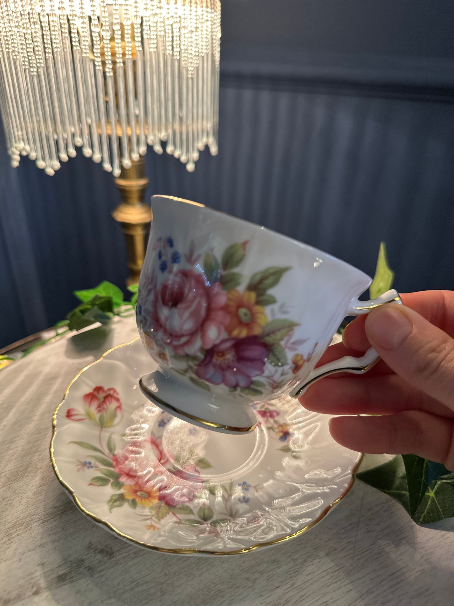 Vintage Aynsley Fine Bone China Teacup & Saucer – Floral Gold Trim – Made in England