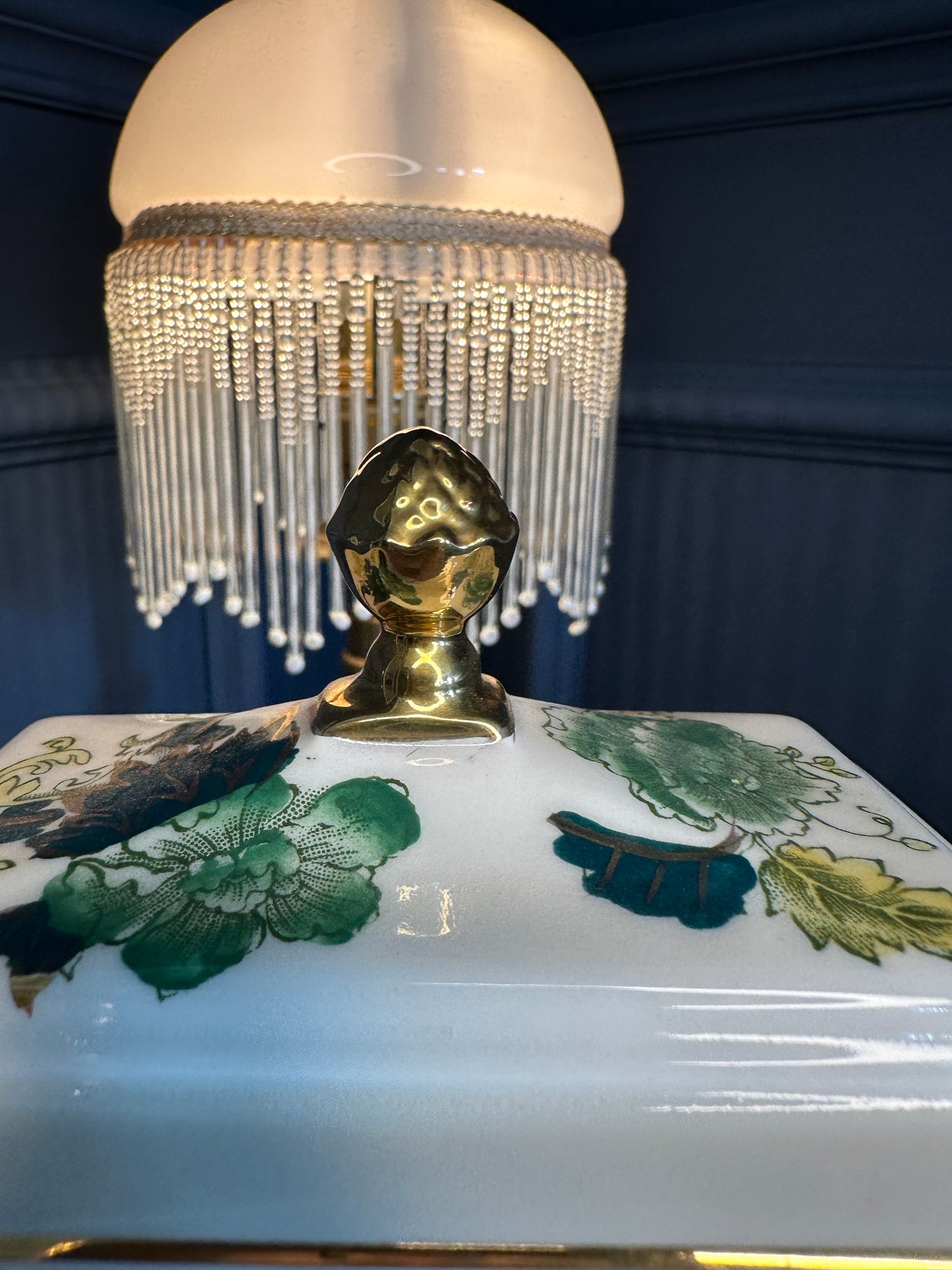 Vintage Mason’s Chartreuse Mantel Clock – Ironstone Ceramic Quartz Clock – Made in England – Green Floral Chinoiserie Design