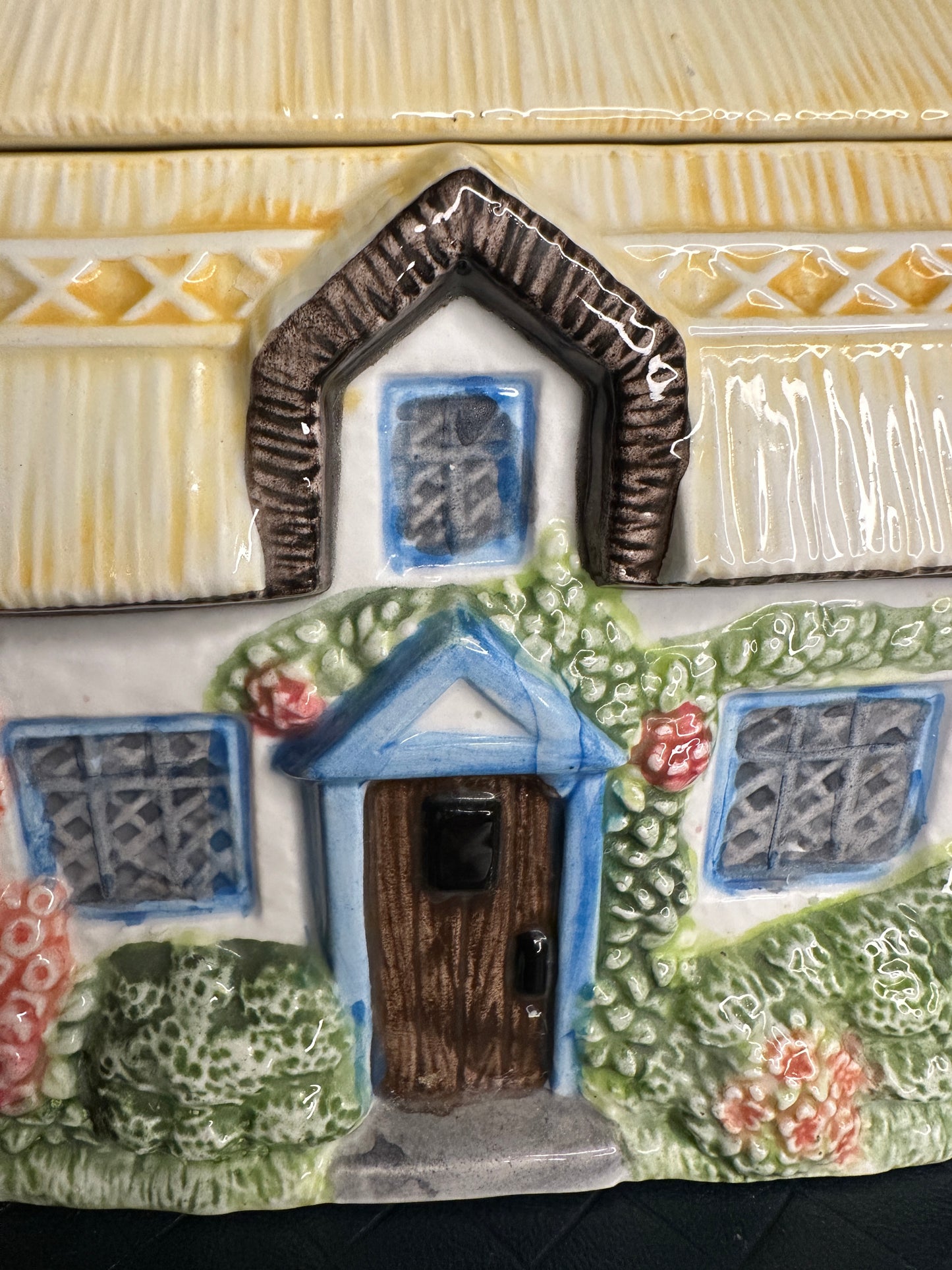 The Village “Summer Cottage” Teapot by Annie Rowe – Hand-Painted Ceramic Collectible