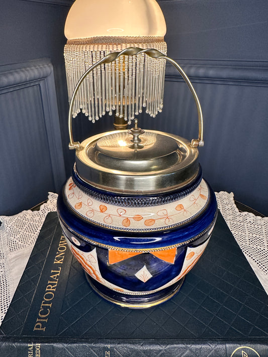 Vintage Art Deco Ceramic Biscuit Barrel with EPNS Lid & Handle