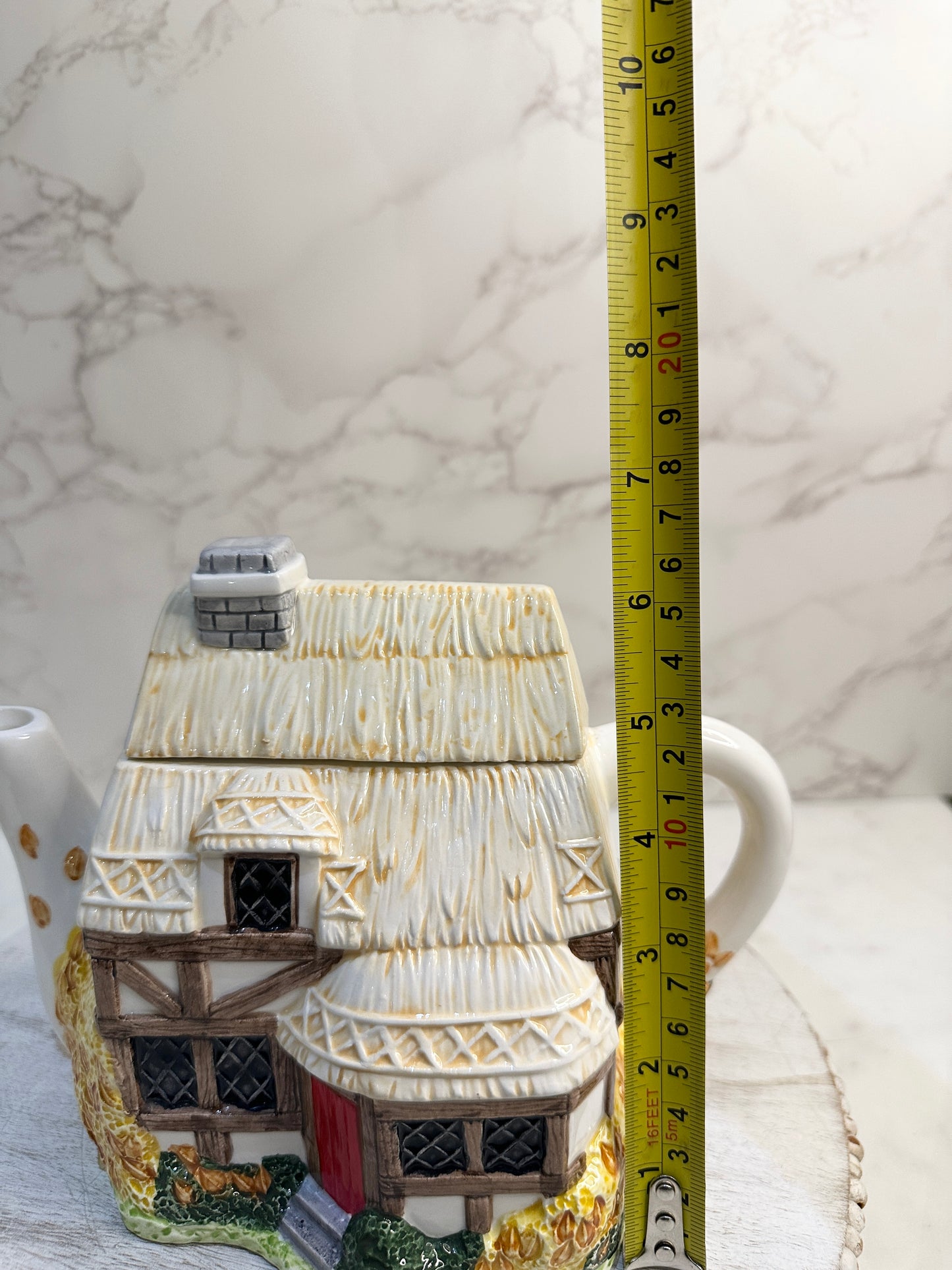 The Village “Autumn Cottage” Teapot by Annie Rowe – Handpainted Ceramic Collectible