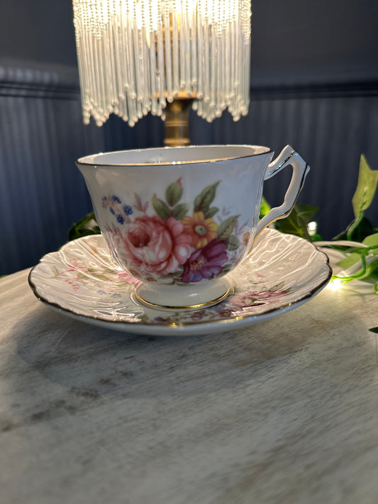 Vintage Aynsley Fine Bone China Teacup & Saucer – Floral Gold Trim – Made in England
