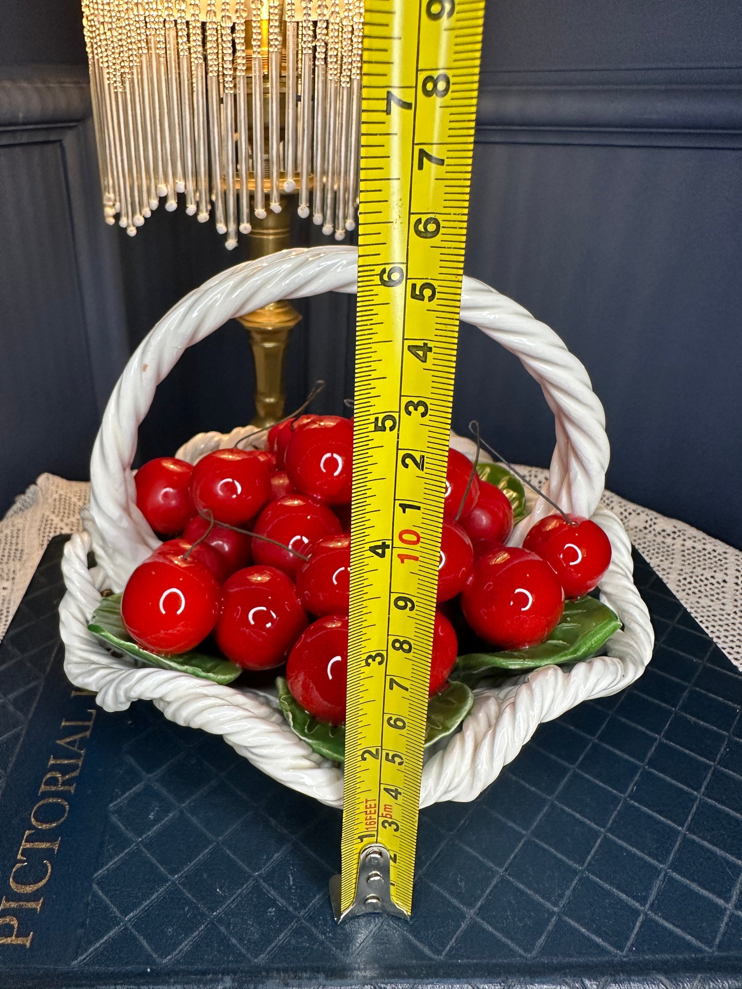 Vintage Italian Ceramic Cherry Basket – Handcrafted Majolica Fruit Centerpiece – Made in Italy