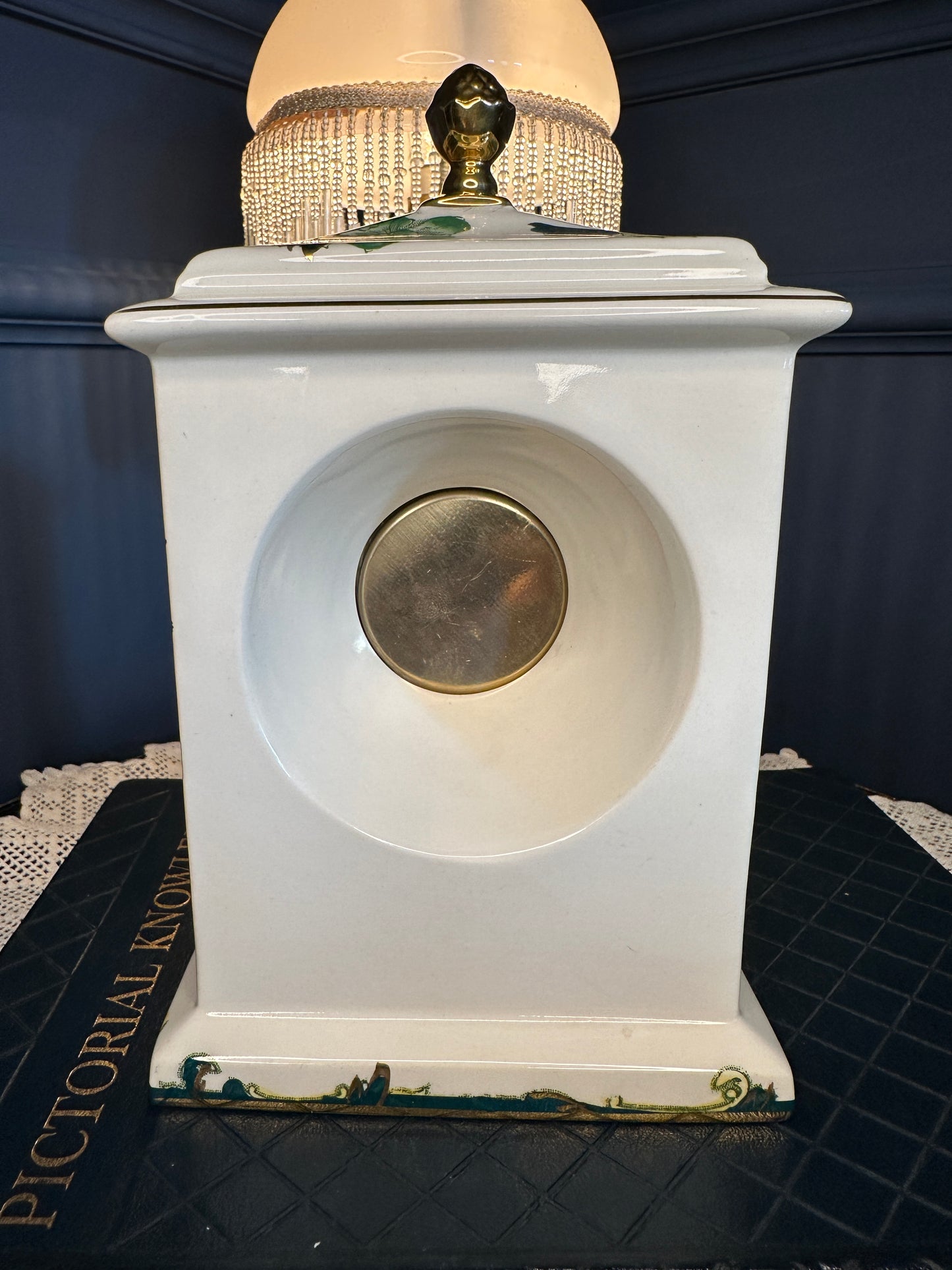 Vintage Mason’s Chartreuse Mantel Clock – Ironstone Ceramic Quartz Clock – Made in England – Green Floral Chinoiserie Design